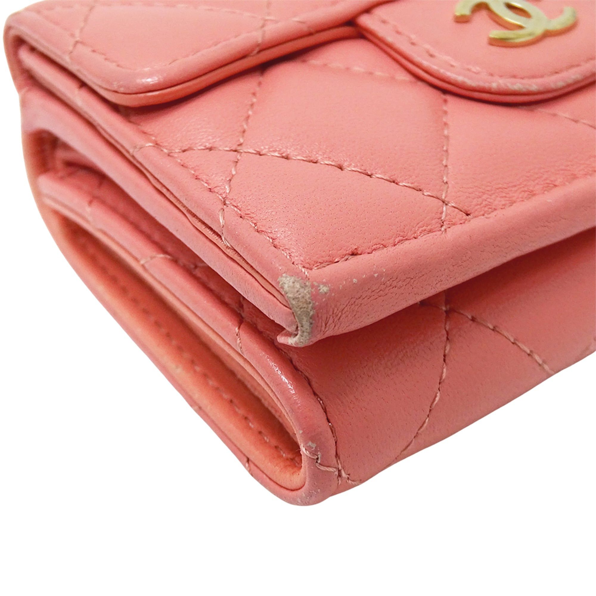 Chanel Chanel Matelassé Women's Tri-fold Wallet, Lambskin, Pink, Gold Hardware, Mini Wallet Size ONE SIZE - 9 Thumbnail