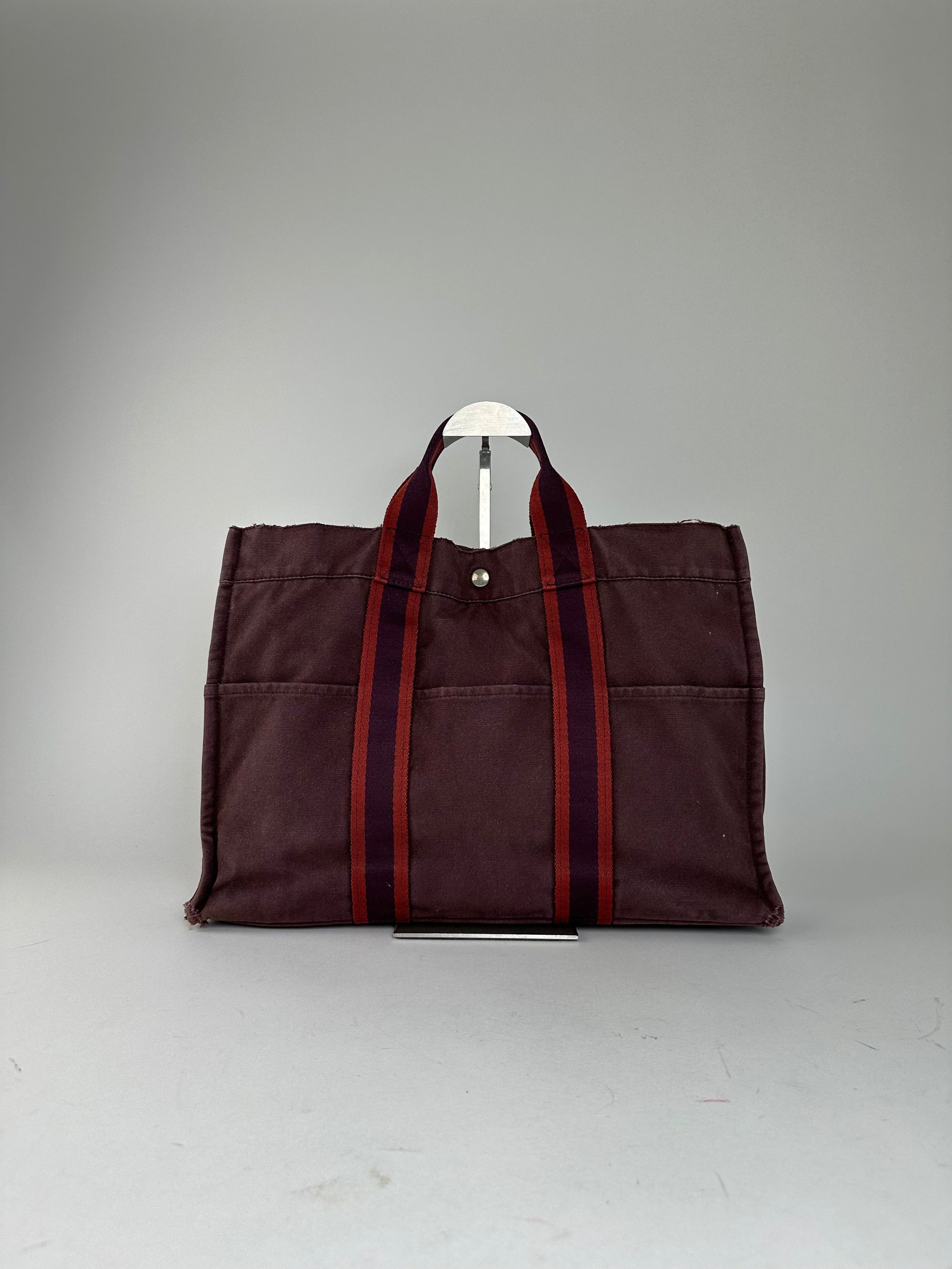 Other Vintage Hermes Fourre Tout Canvas Tote Bag Burgundy Red Size ONE SIZE - 10 Thumbnail