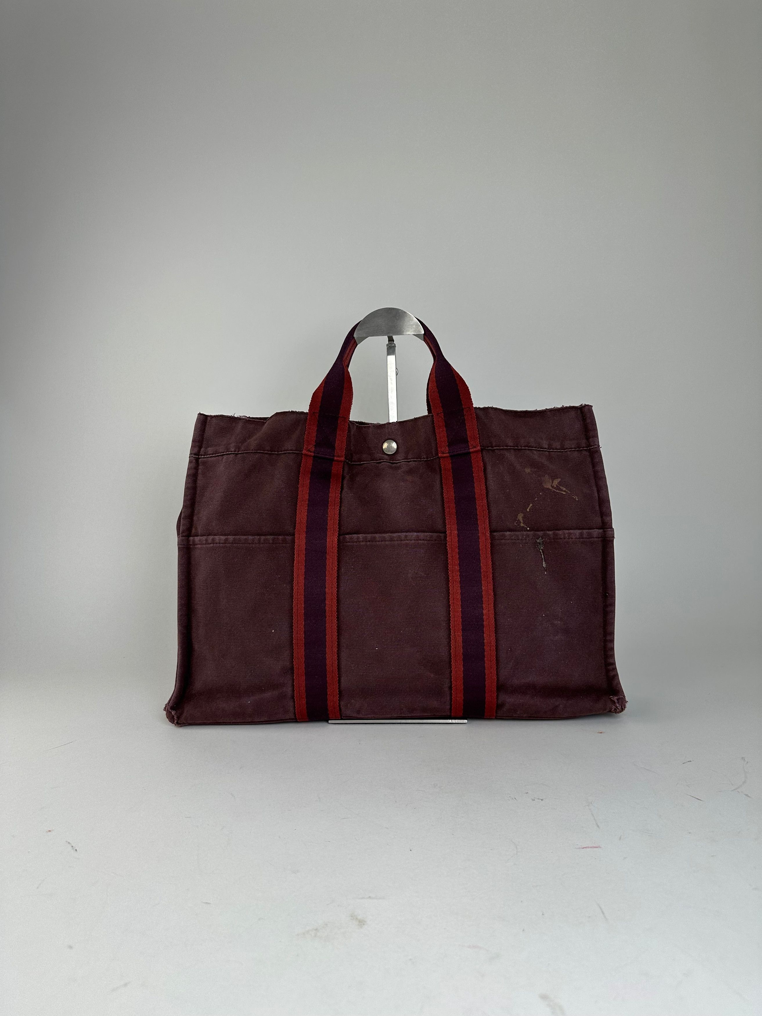 Other Vintage Hermes Fourre Tout Canvas Tote Bag Burgundy Red Size ONE SIZE - 2 Thumbnail