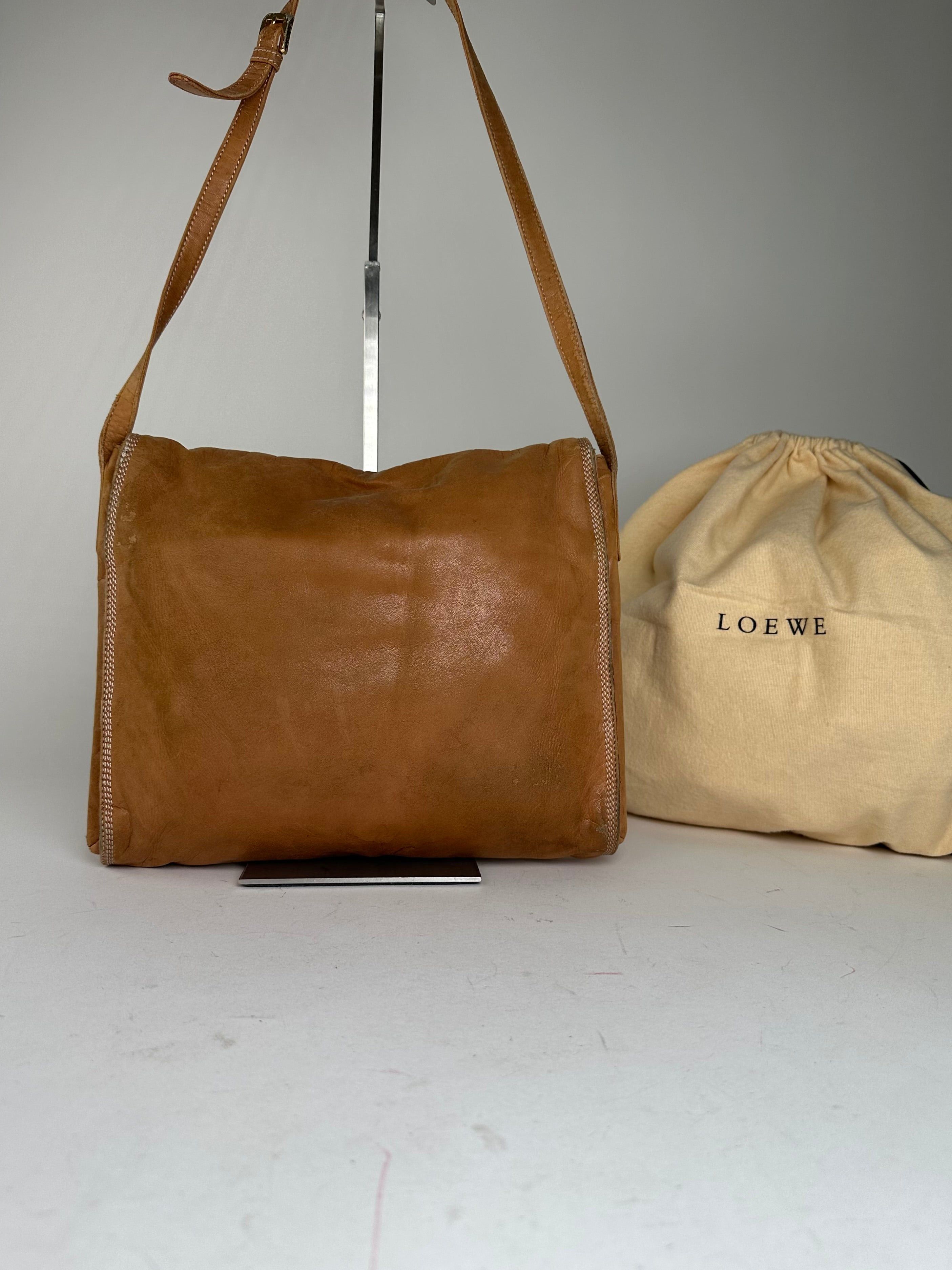 Loewe Vintage Leather Shoulder Bag with Ostrich Trim Tan Size ONE SIZE - 2 Thumbnail