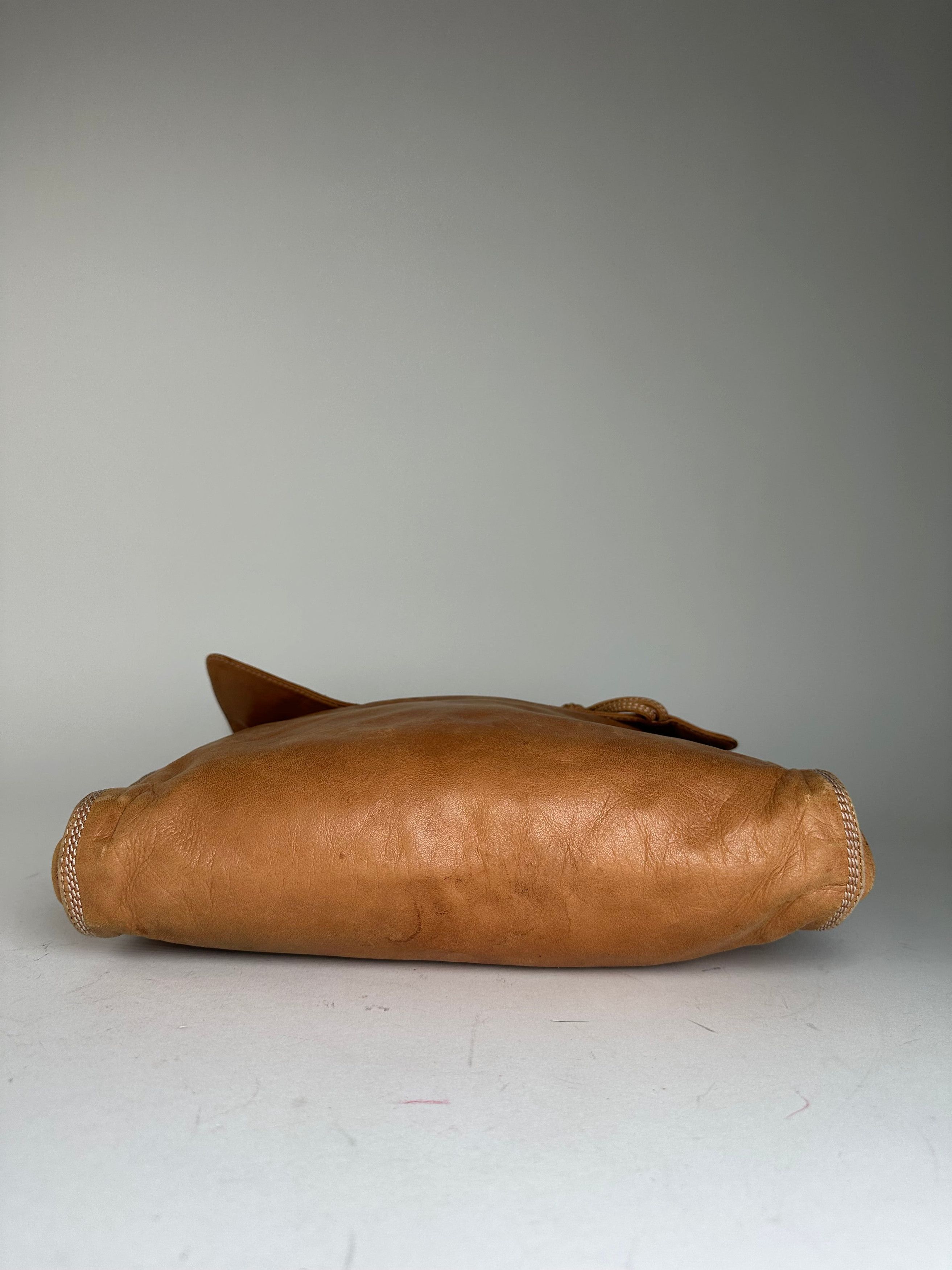 Loewe Vintage Leather Shoulder Bag with Ostrich Trim Tan Size ONE SIZE - 10 Thumbnail