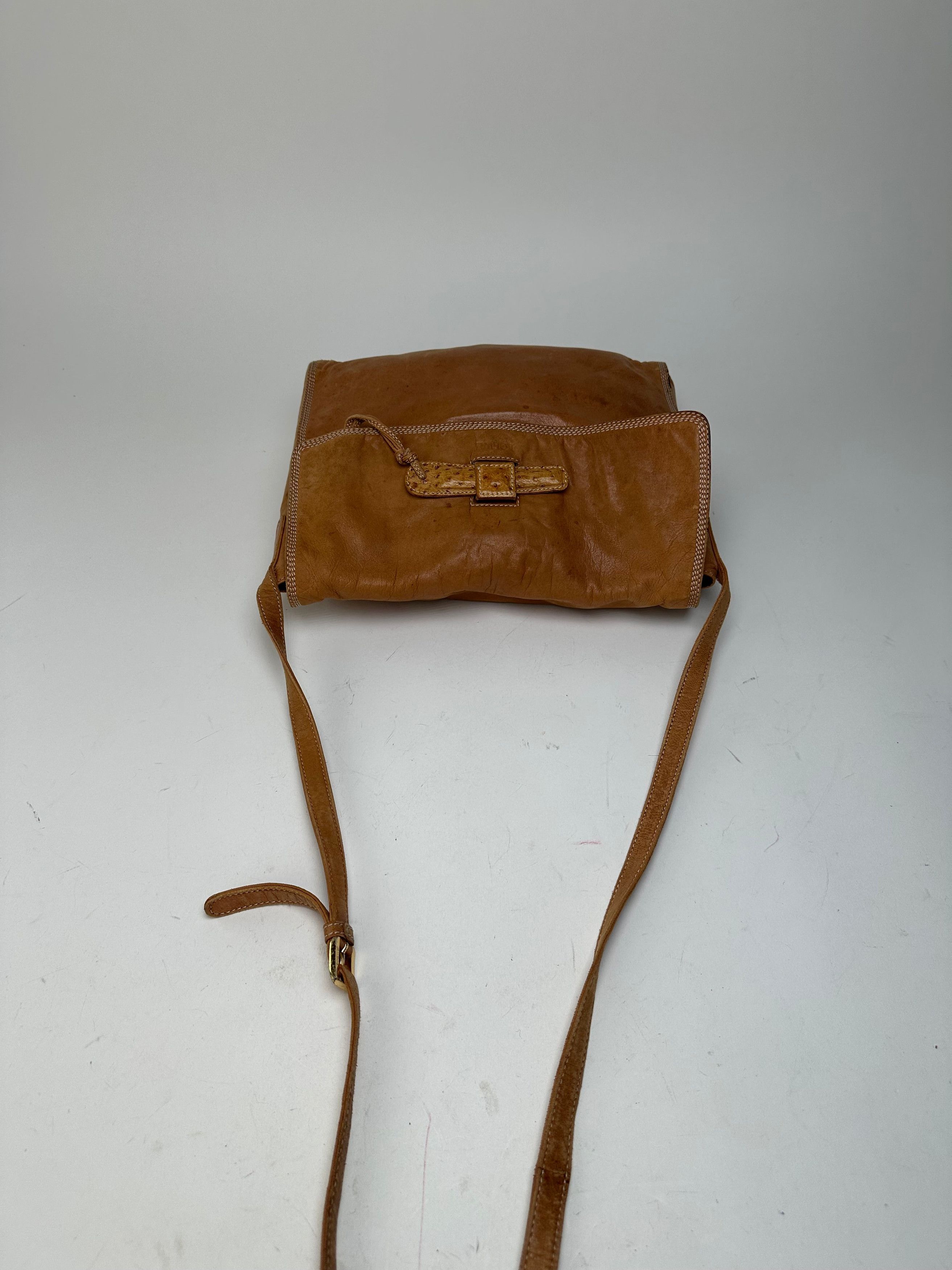 Loewe Vintage Leather Shoulder Bag with Ostrich Trim Tan Size ONE SIZE - 9 Thumbnail