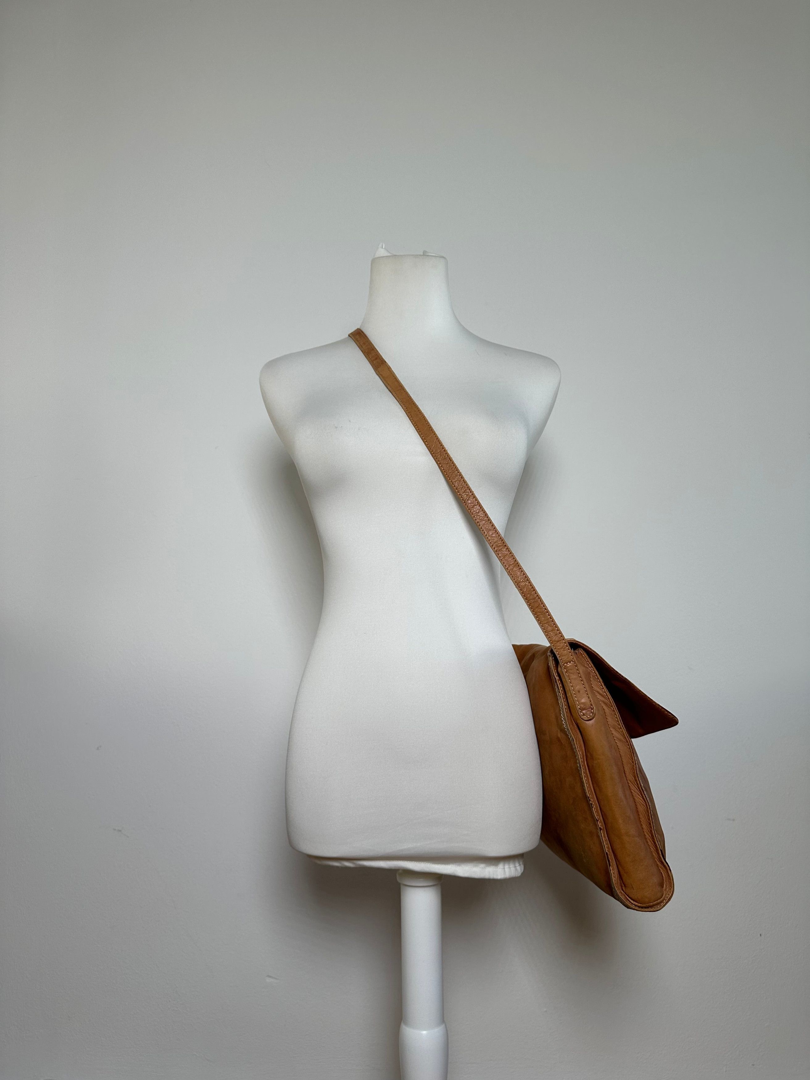 Loewe Vintage Leather Shoulder Bag with Ostrich Trim Tan Size ONE SIZE - 6 Thumbnail