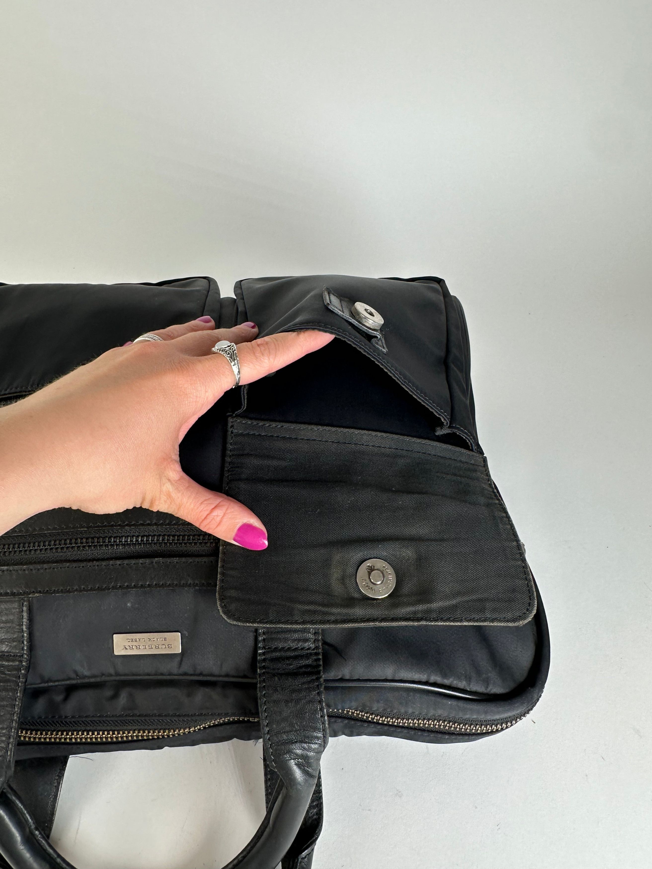 Burberry Vintage Black Label Embossed Check Nylon Briefcase Black Size ONE SIZE - 8 Thumbnail