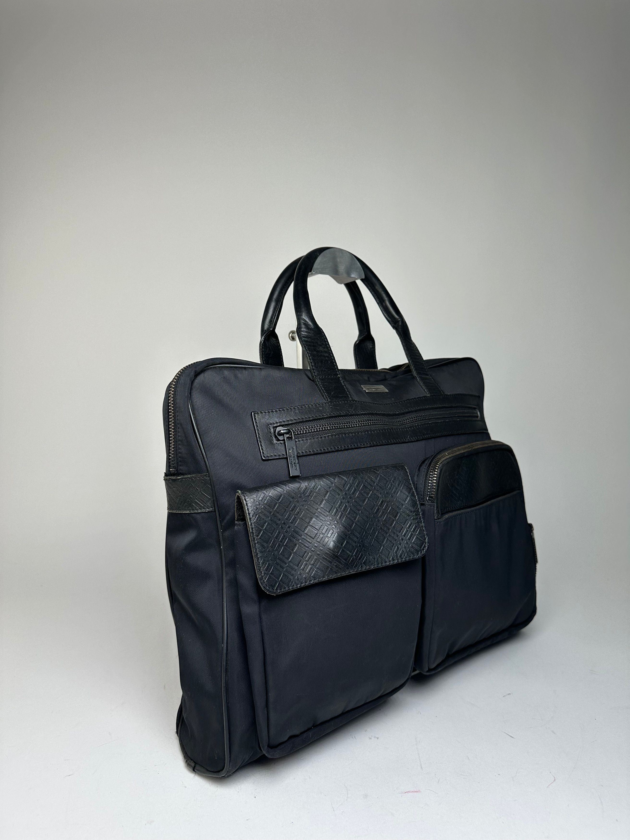 Burberry Vintage Black Label Embossed Check Nylon Briefcase Black Size ONE SIZE - 7 Thumbnail