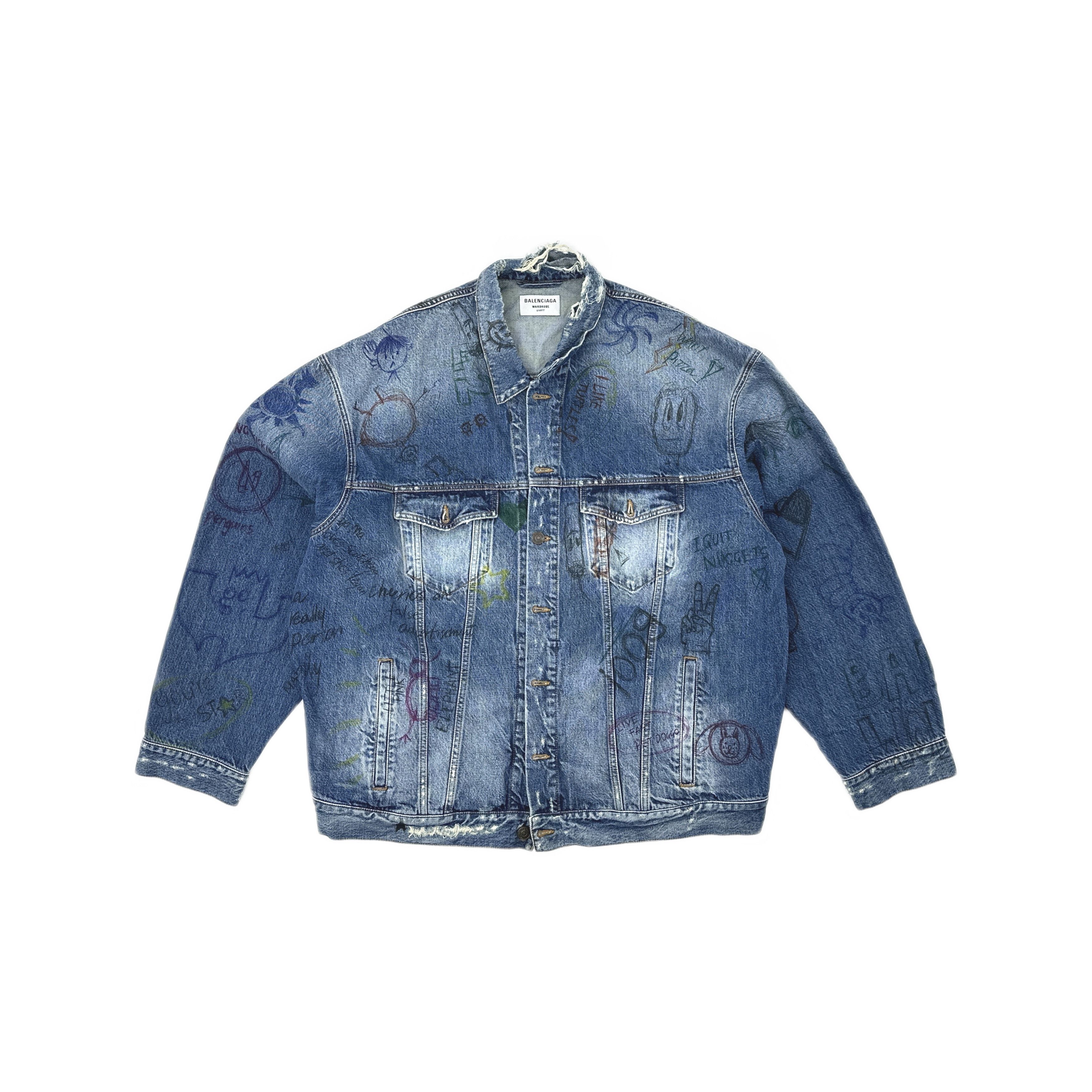 Balenciaga Balenciaga Graffiti Print Denim Jacket Size 3 Size US L / EU 52-54 / 3 - 2 Thumbnail