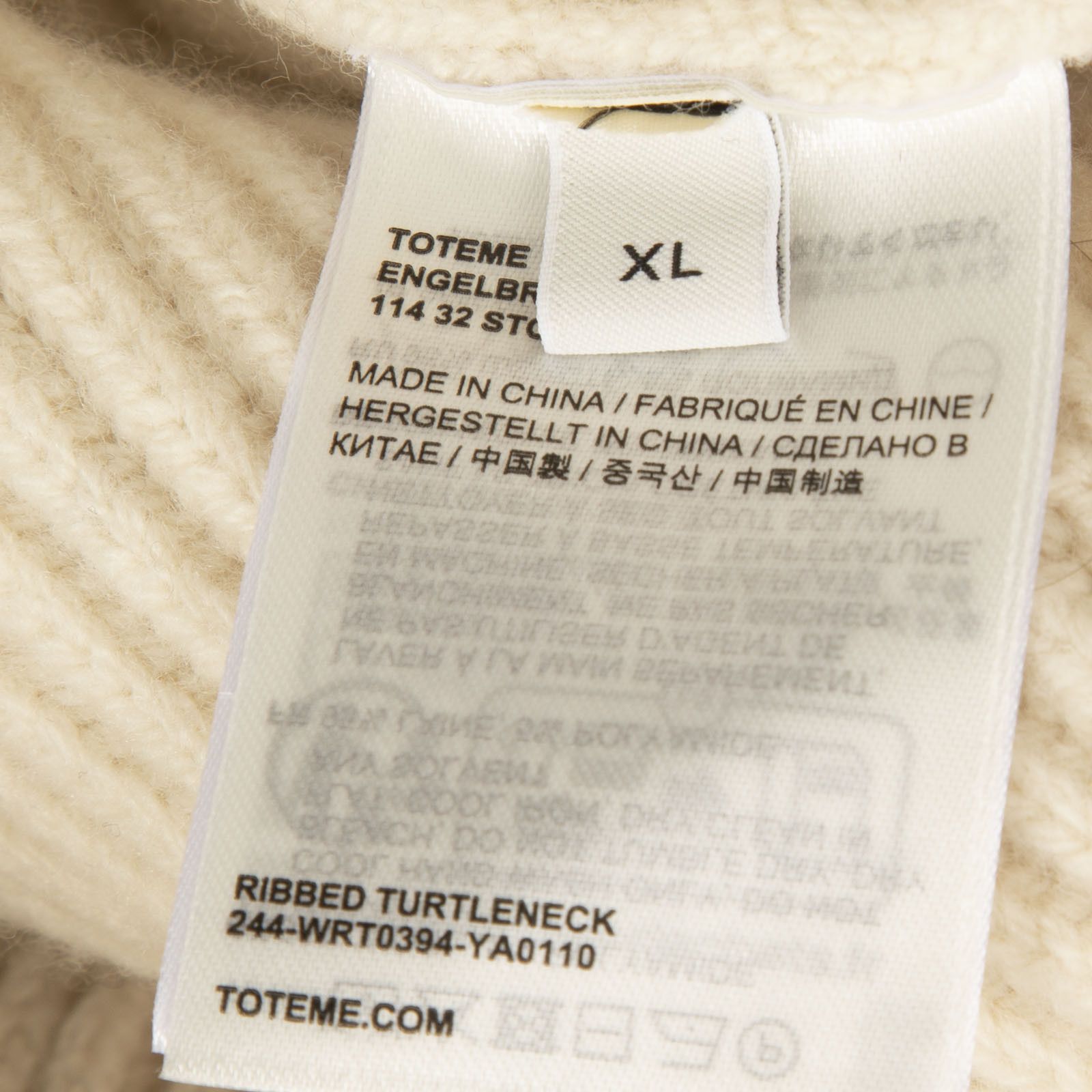 Toteme Beige Wool Ribbed Turtleneck Jumper Size XL / US 12-14 / IT 48-50 - 5 Thumbnail
