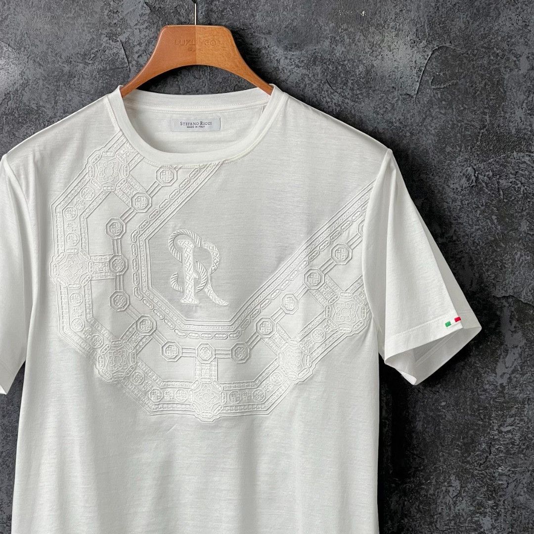 Stefano Ricci Stefano Ricci Cotton Embroidered White T-Shirt m Men Size US M / EU 48-50 / 2 - 3 Thumbnail
