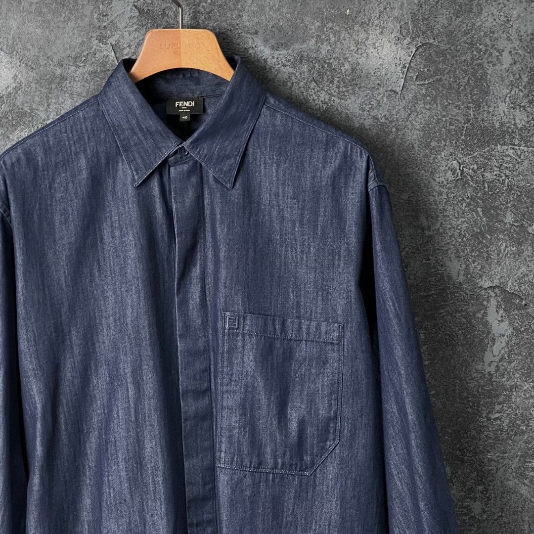 Fendi Fendi Casual Cotton Blue Shirt l Men Size US L / EU 52-54 / 3 - 3 Thumbnail