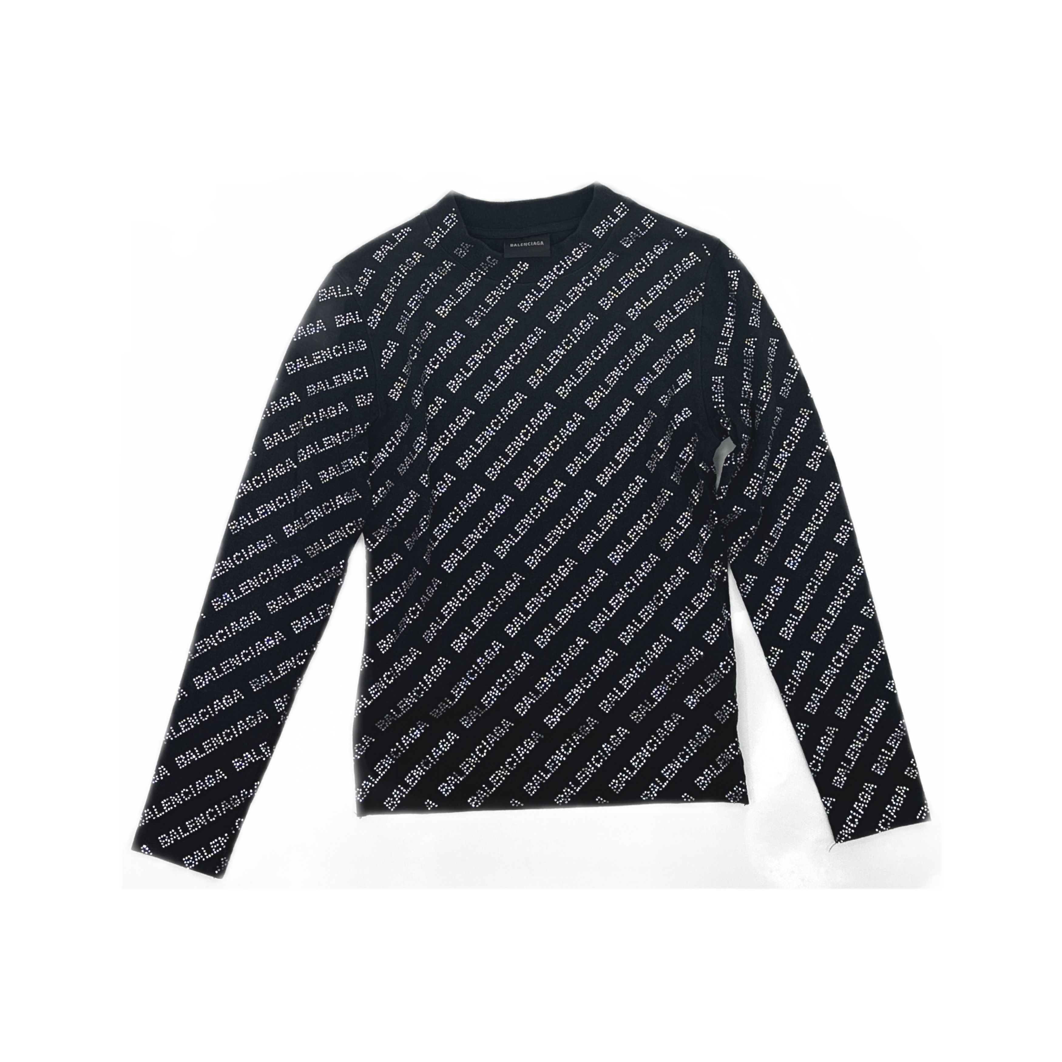 Balenciaga Balenciaga Sequined Logo Long Sleeve T-Shirt XS Size US XS / EU 42 / 0 - 2 Thumbnail