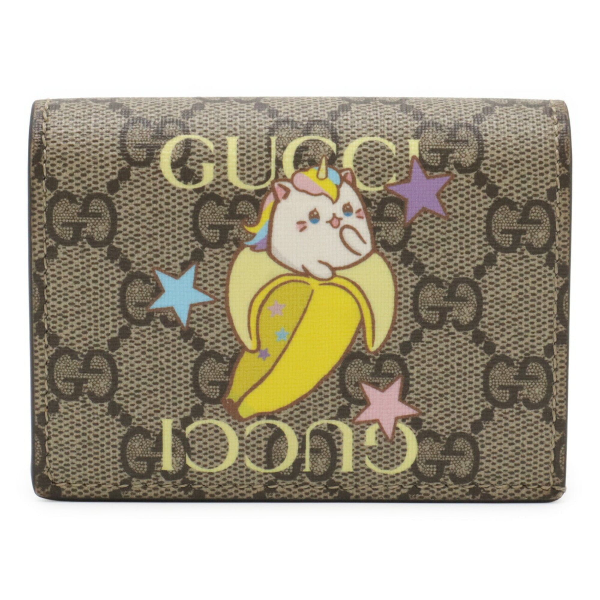 Gucci GUCCI GG Supreme Business Card Holder/Card Case Wallet, Compact Bi-fold Bananya Print, Beige/Yellow, 701009 Size ONE SIZE - 2 Thumbnail