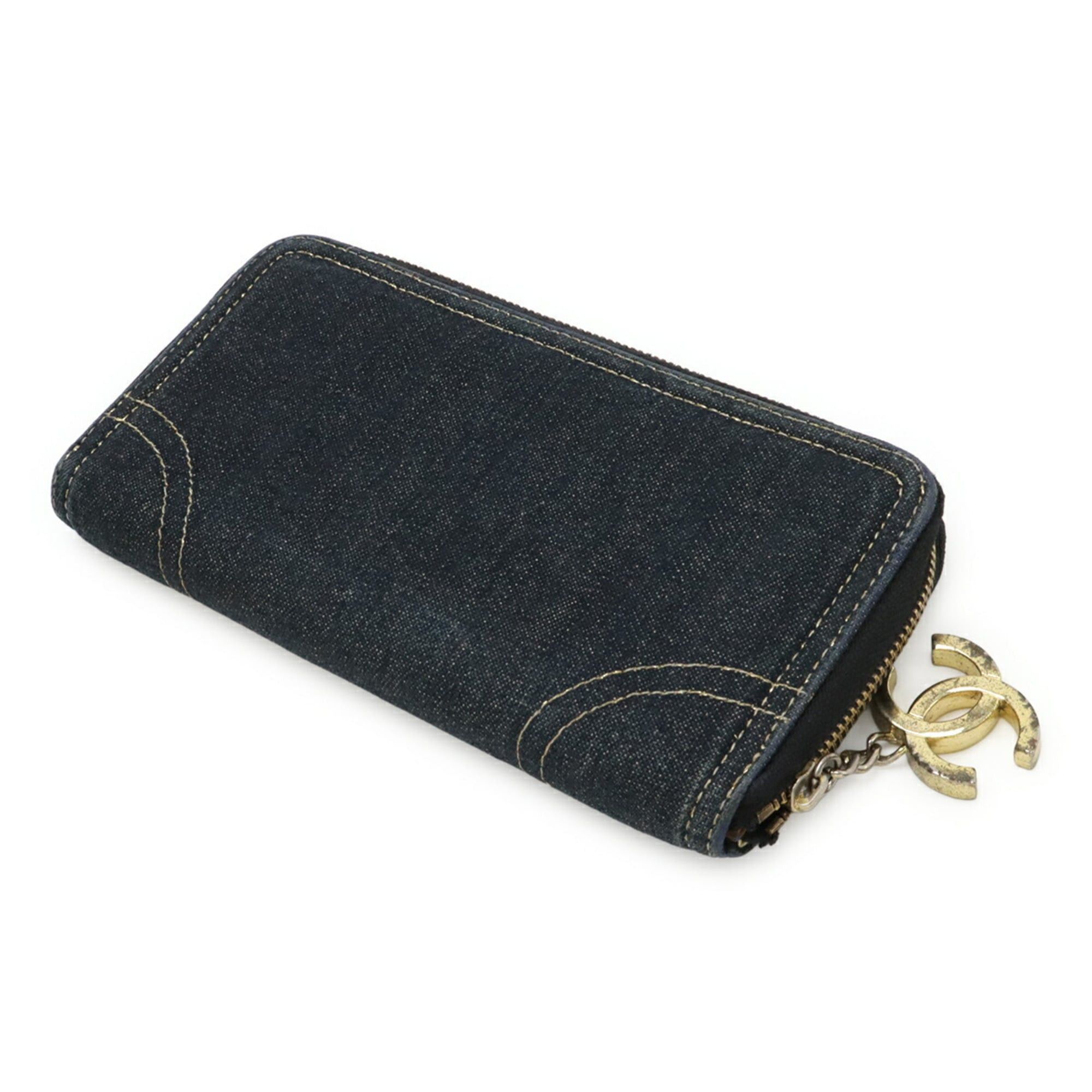 Chanel CHANEL Sparkling Denim Coco Mark Round Long Wallet, Metallic Leather, Indigo Gold Size ONE SIZE - 3 Thumbnail