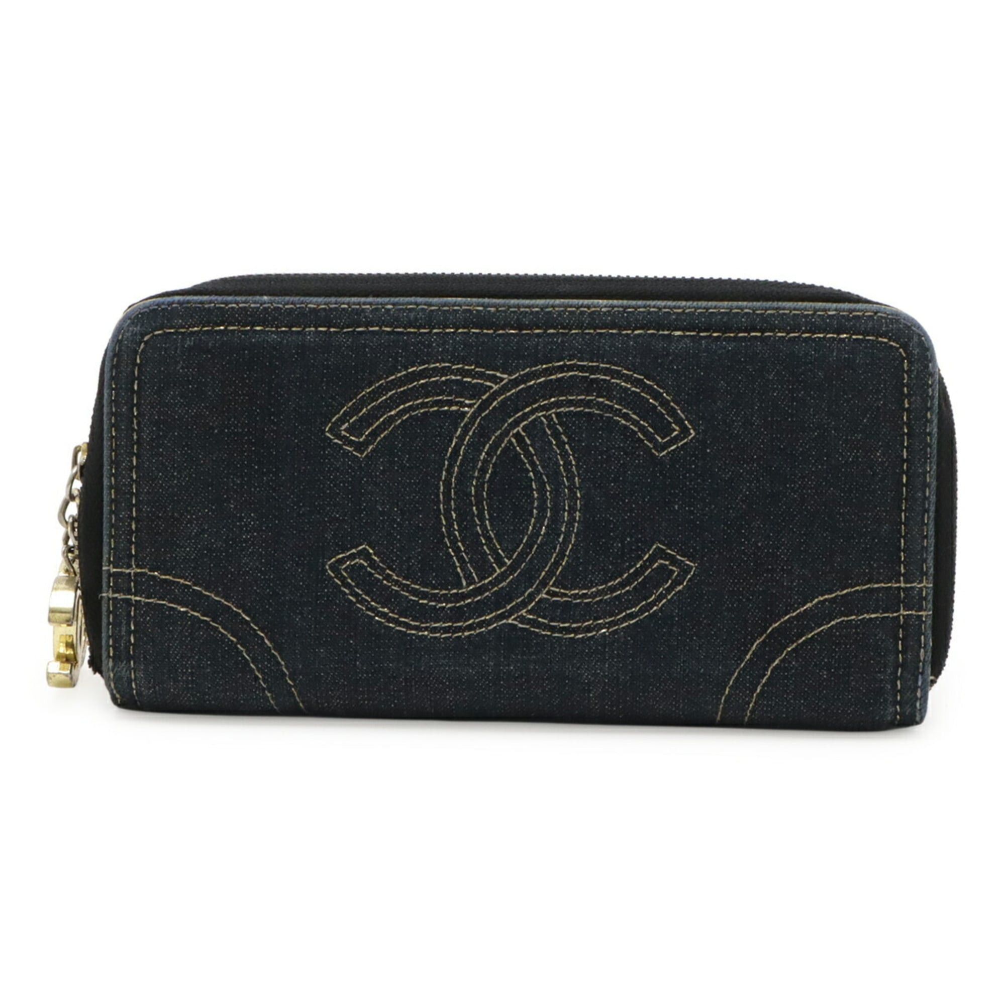 Chanel CHANEL Sparkling Denim Coco Mark Round Long Wallet, Metallic Leather, Indigo Gold Size ONE SIZE - 2 Thumbnail
