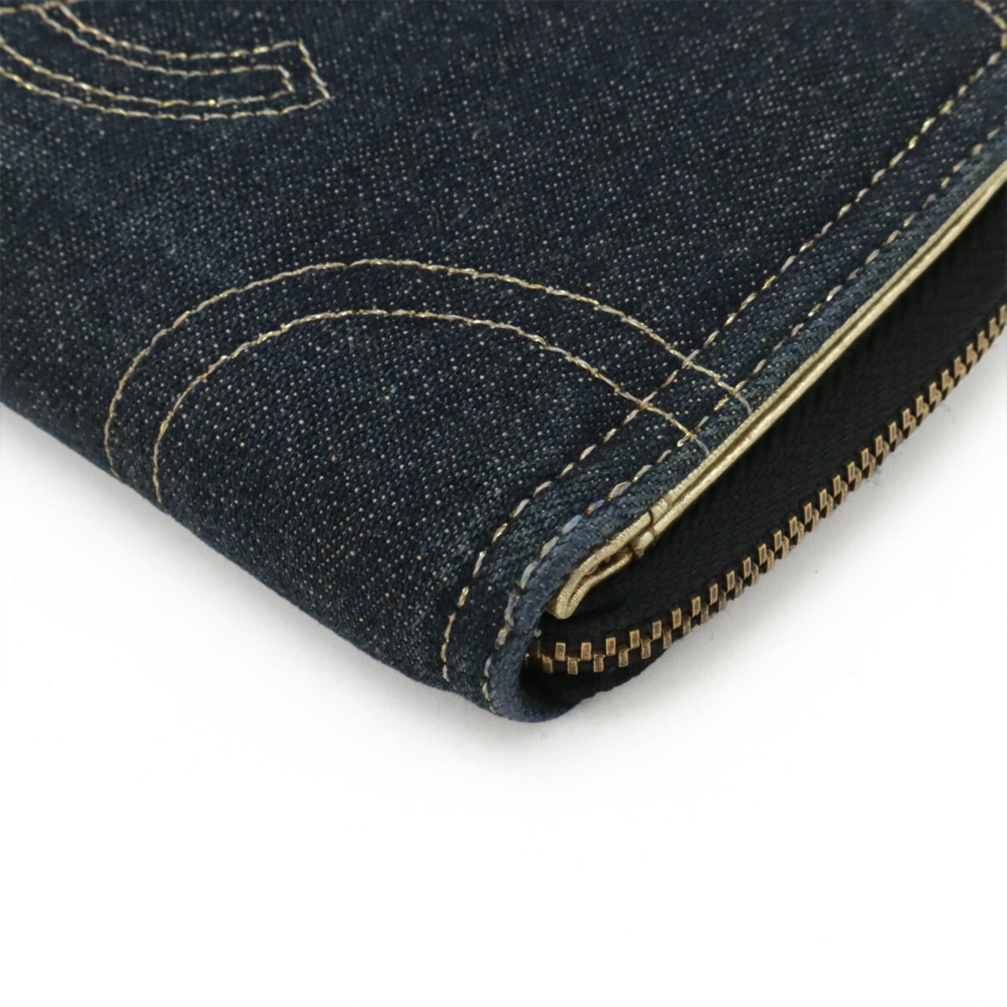 Chanel CHANEL Sparkling Denim Coco Mark Round Long Wallet, Metallic Leather, Indigo Gold Size ONE SIZE - 4 Thumbnail