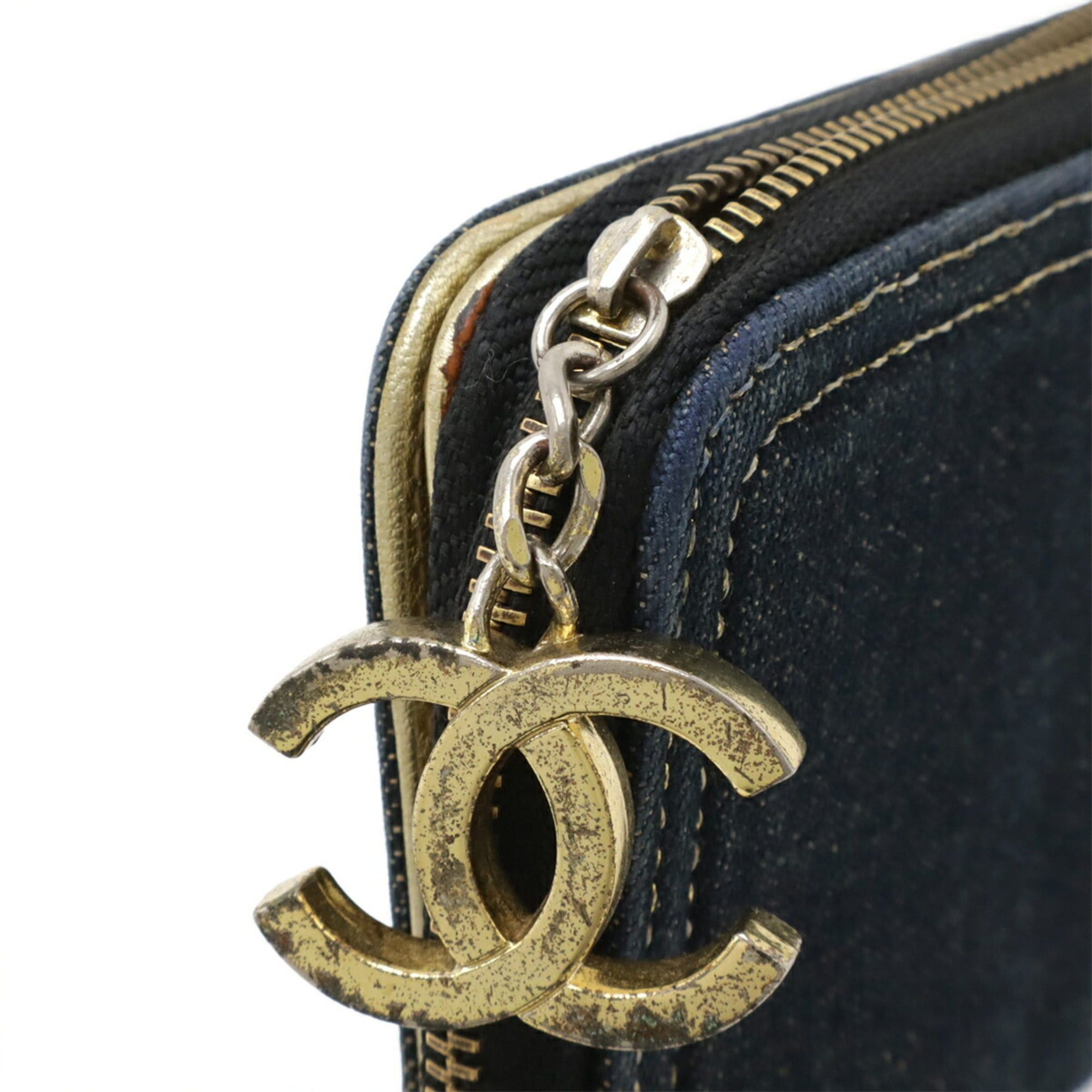 Chanel CHANEL Sparkling Denim Coco Mark Round Long Wallet, Metallic Leather, Indigo Gold Size ONE SIZE - 5 Thumbnail