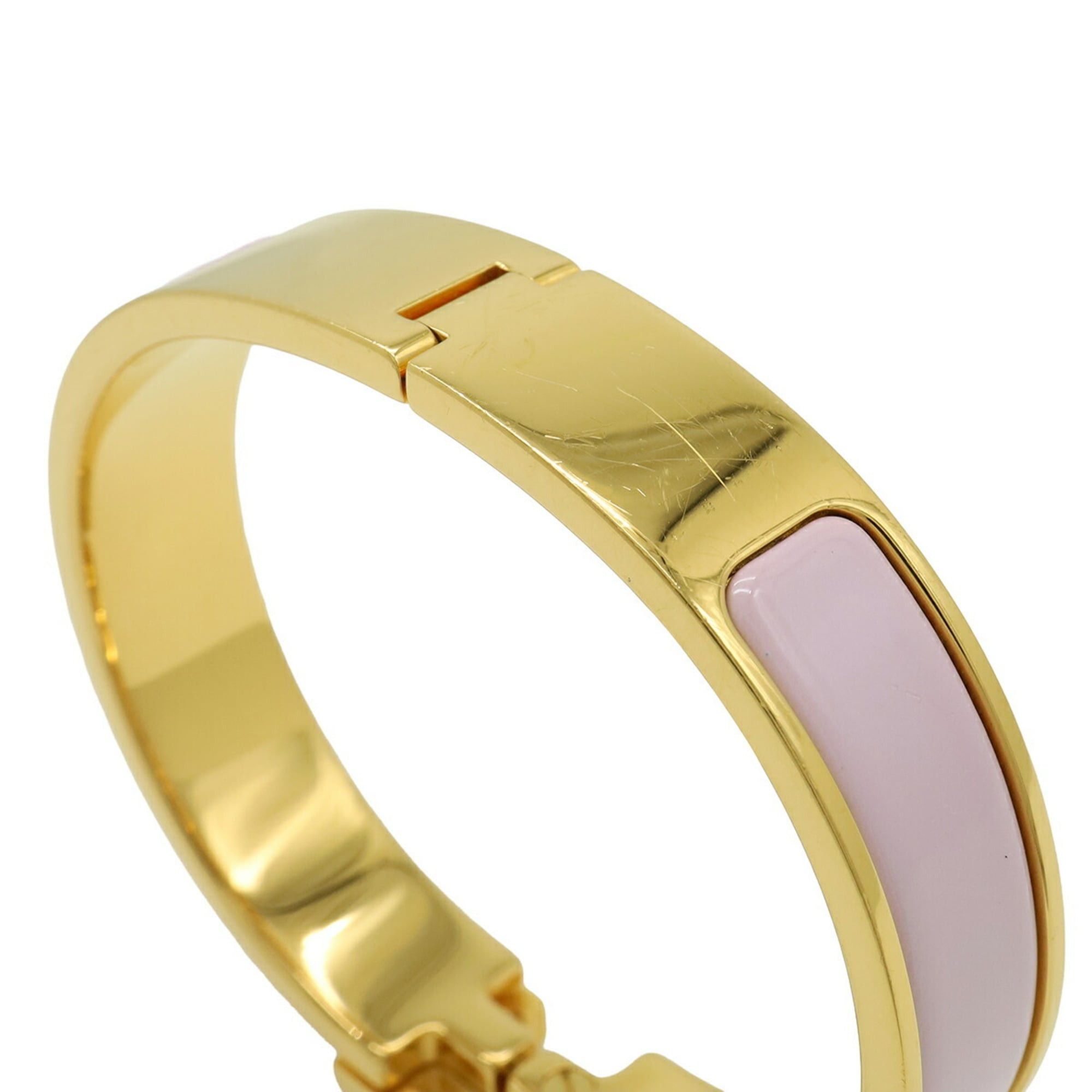 Hermes HERMES Clic H PM Enamel Bracelet Bangle GP Light Pink Size ONE SIZE - 6 Thumbnail