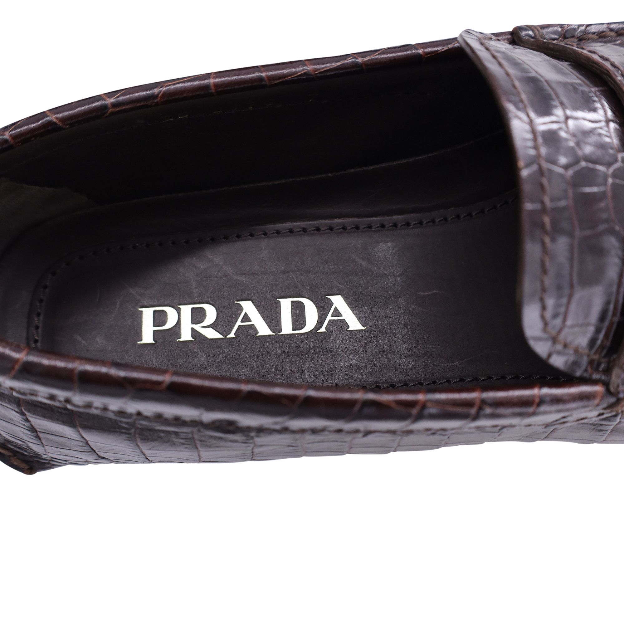 Prada Prada Crocodile Embossed Loafers in Brown Leather Size US 7 / EU 40 - 7 Thumbnail