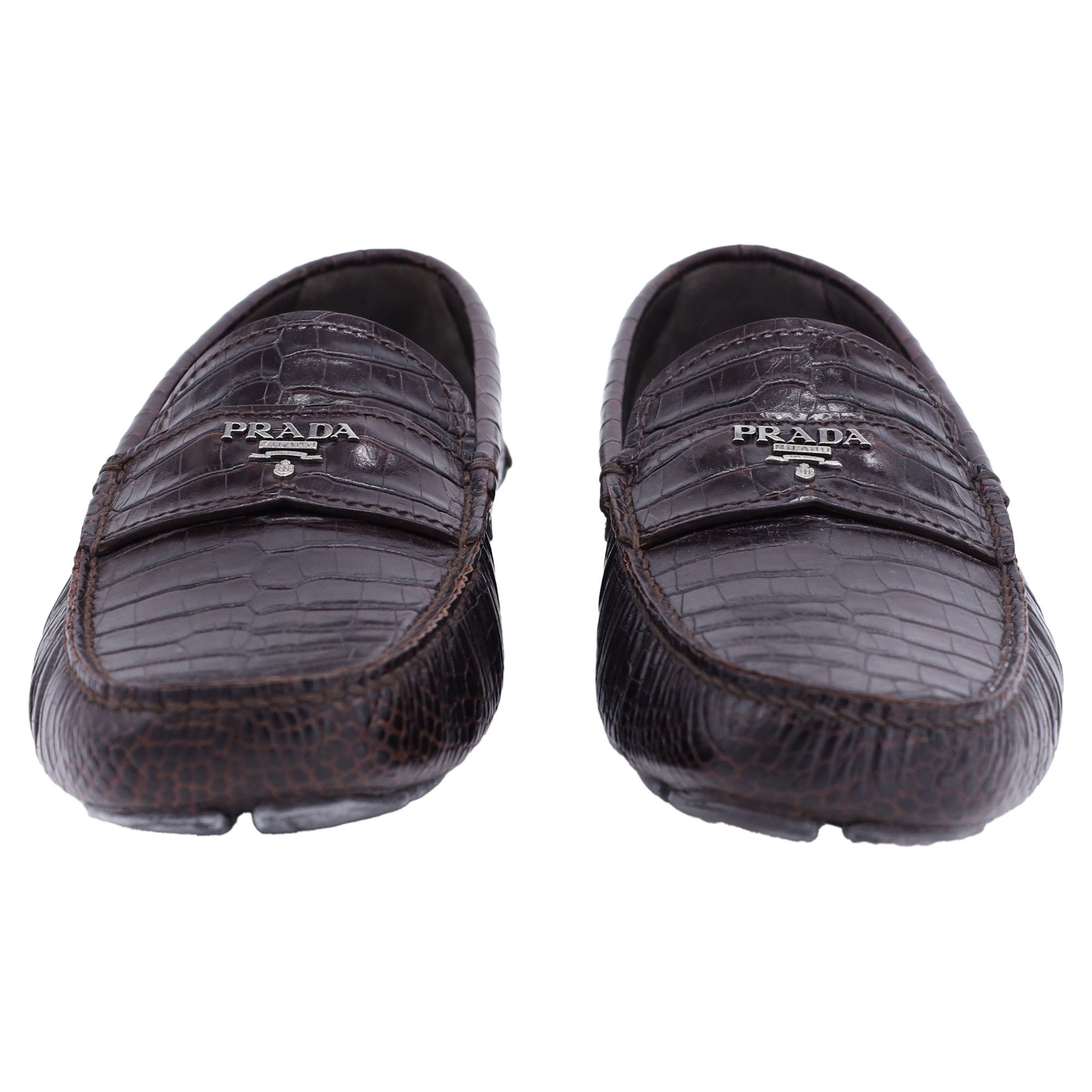 Prada Prada Crocodile Embossed Loafers in Brown Leather Size US 7 / EU 40 - 4 Thumbnail