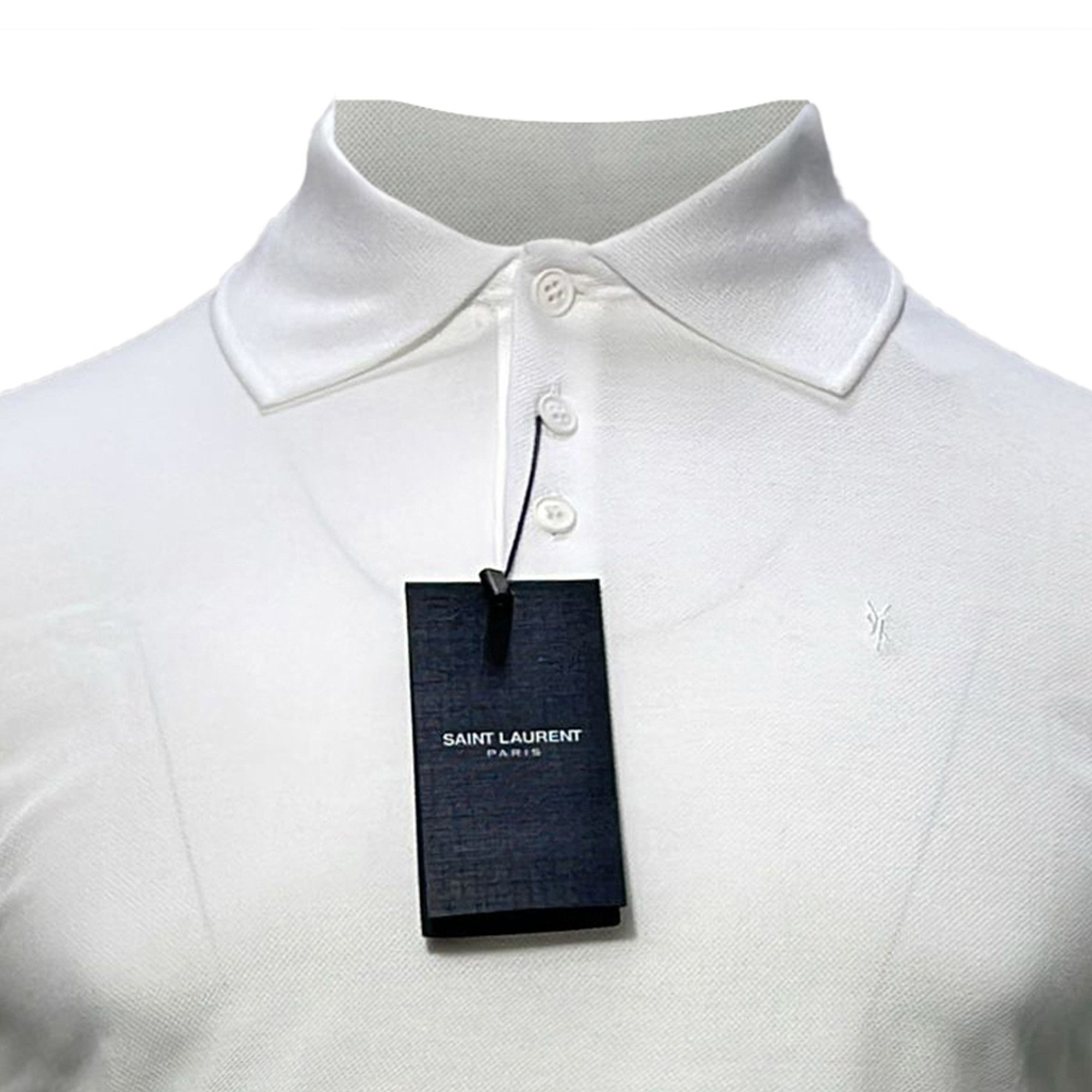 Saint Laurent Paris Saint Laurent Embroidered-Logo Polo Shirt in White Cotton Size US XS / EU 42 / 0 - 2 Thumbnail