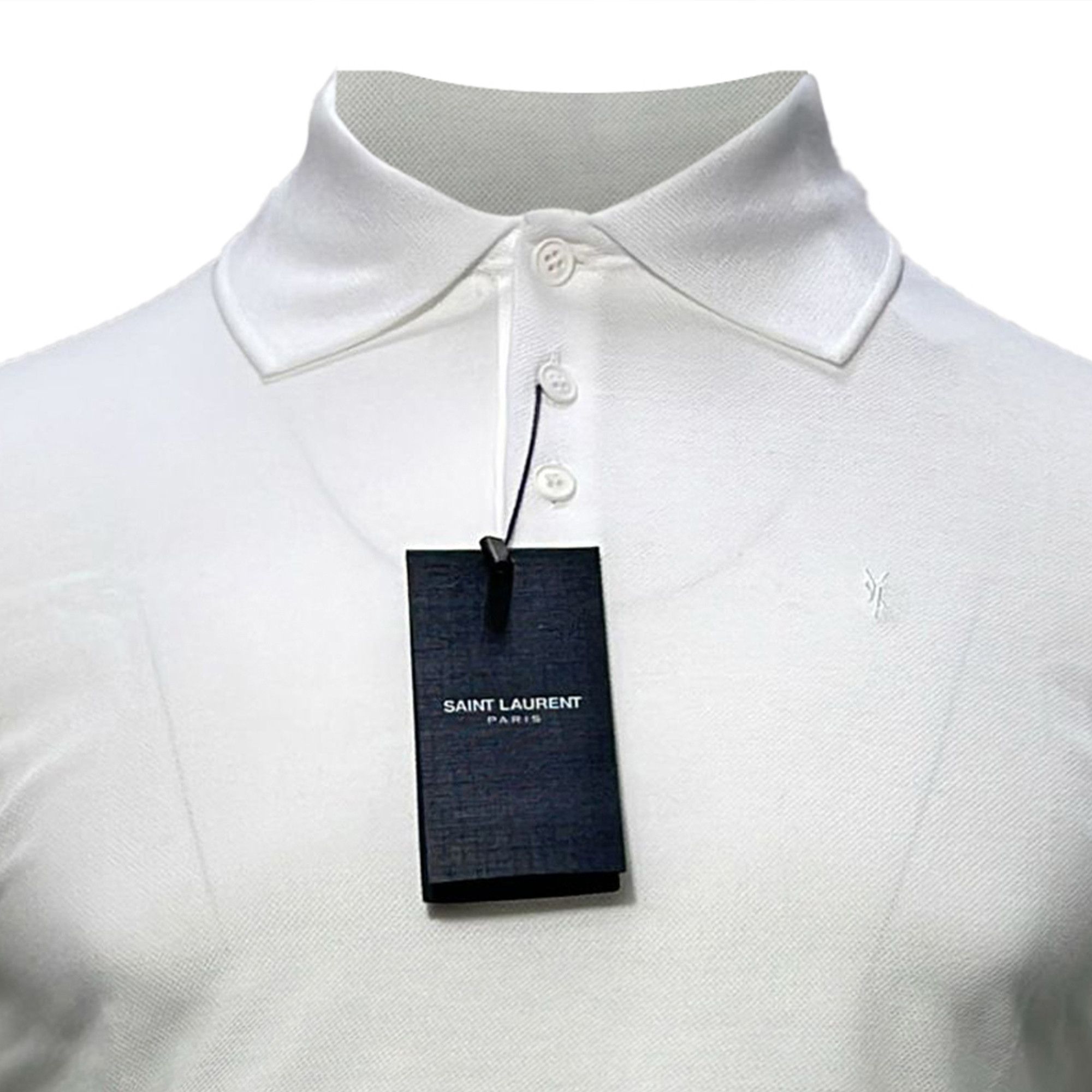 Saint Laurent Paris Saint Laurent Embroidered-Logo Polo Shirt in White Cotton Size US XS / EU 42 / 0 - 2 Thumbnail