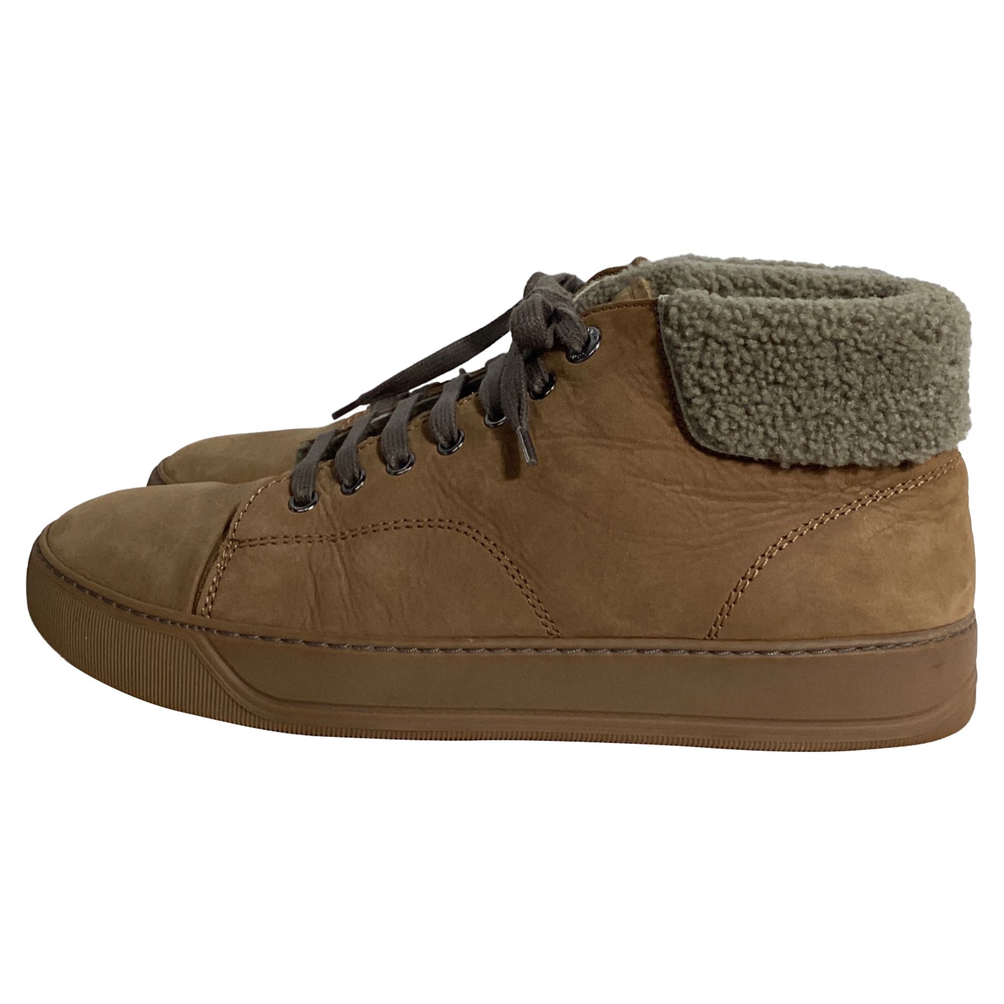Lanvin Lanvin Nubuck Shear-Lined High-Top Sneakers in Brown Suede Size US 5.5 / EU 38 - 4 Thumbnail