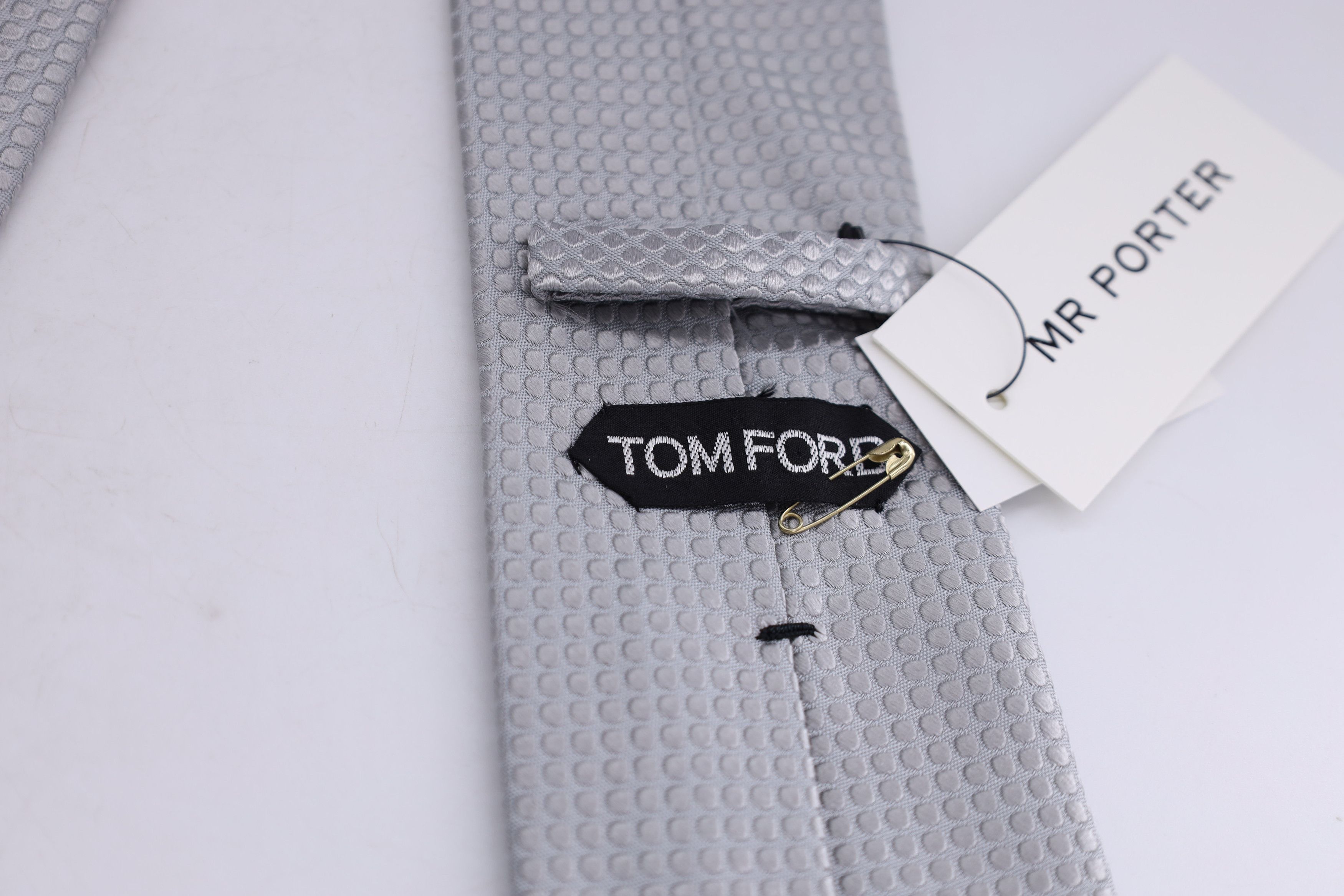 Tom Ford Tom Ford Micro Dotted Necktie in Grey Silk Cotton Size ONE SIZE - 7 Thumbnail