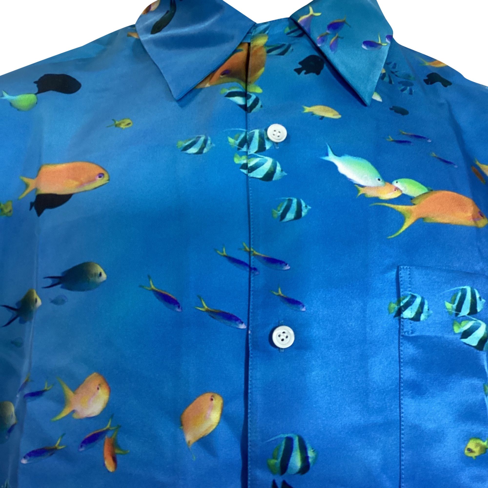 Loewe Loewe Printed Convertible-Collar Shirt in Blue Silk Size US XXL / EU 58 / 5 - 4 Thumbnail
