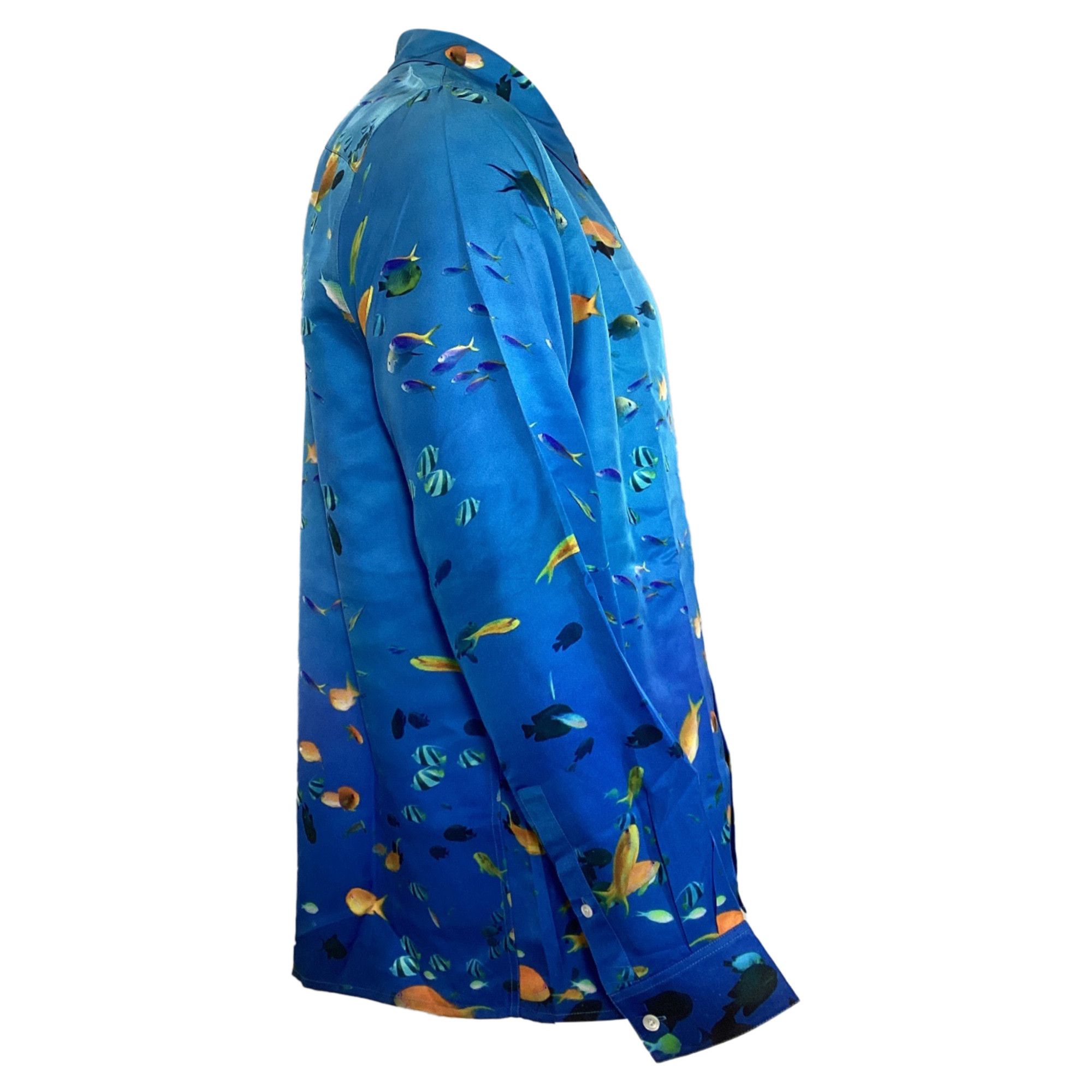 Loewe Loewe Printed Convertible-Collar Shirt in Blue Silk Size US XXL / EU 58 / 5 - 2 Thumbnail