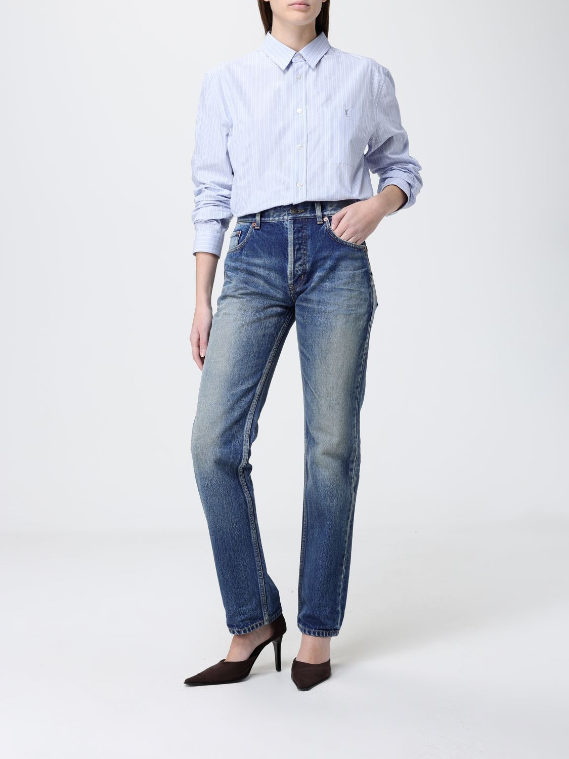 Saint Laurent Paris Saint Laurent Shirt Woman Gnawed Blue Size XS / US 0-2 / IT 36-38 - 2 Thumbnail