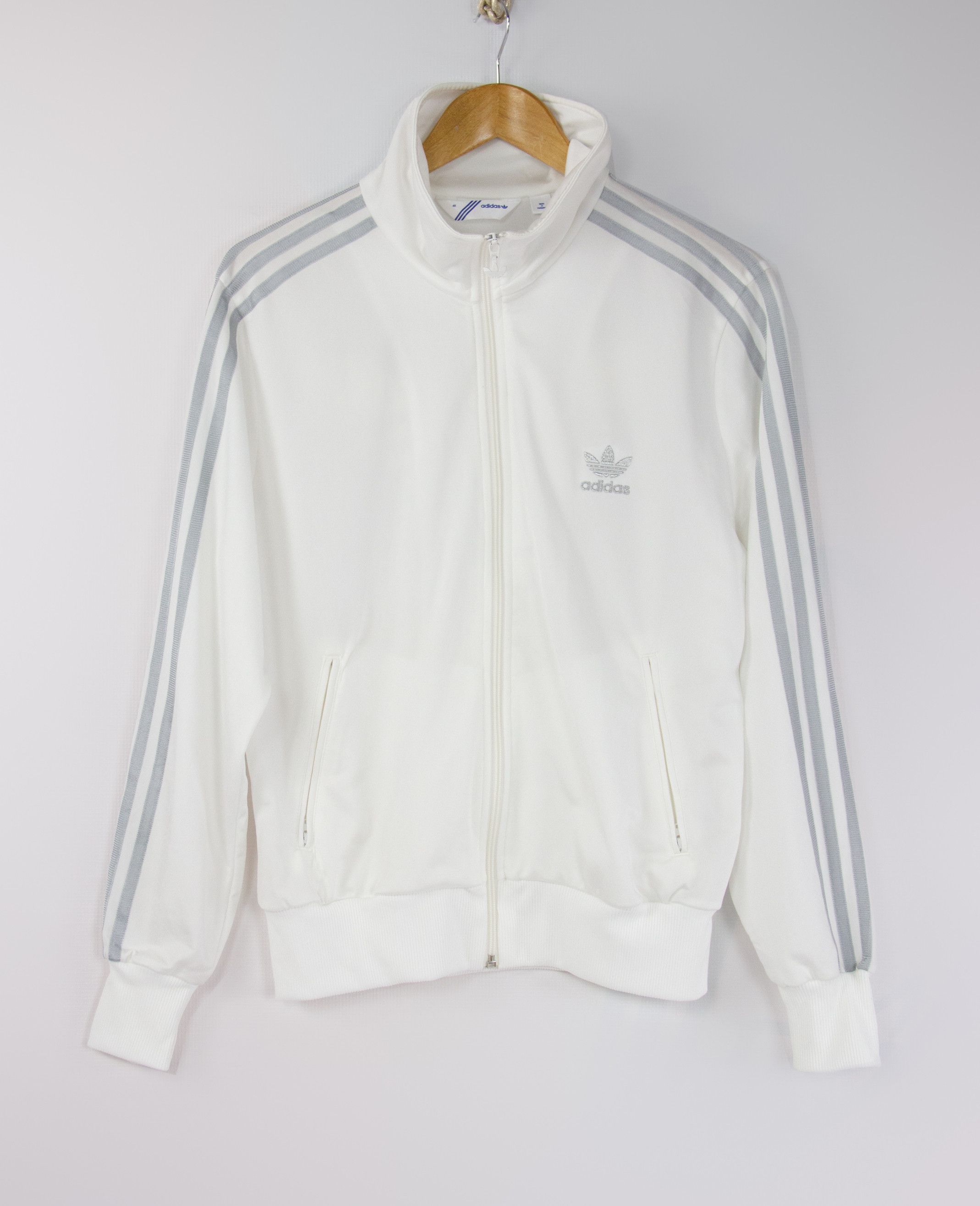 Adidas Adidas Originals White Track Jacket with Silver Stripes, Size M Size US M / EU 48-50 / 2 - 4 Thumbnail