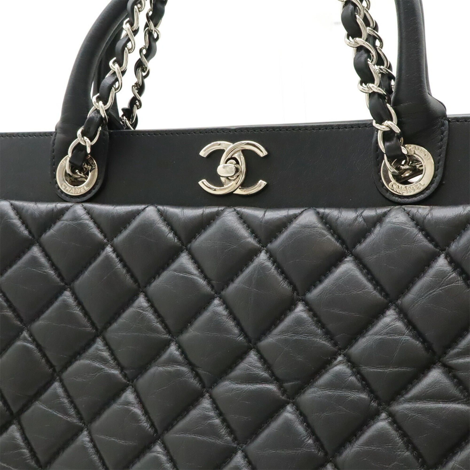Chanel CHANEL Matelassé Coco Mark Portobello Tote Bag Shoulder Chain Leather Black A66814 Size ONE SIZE - 10 Thumbnail