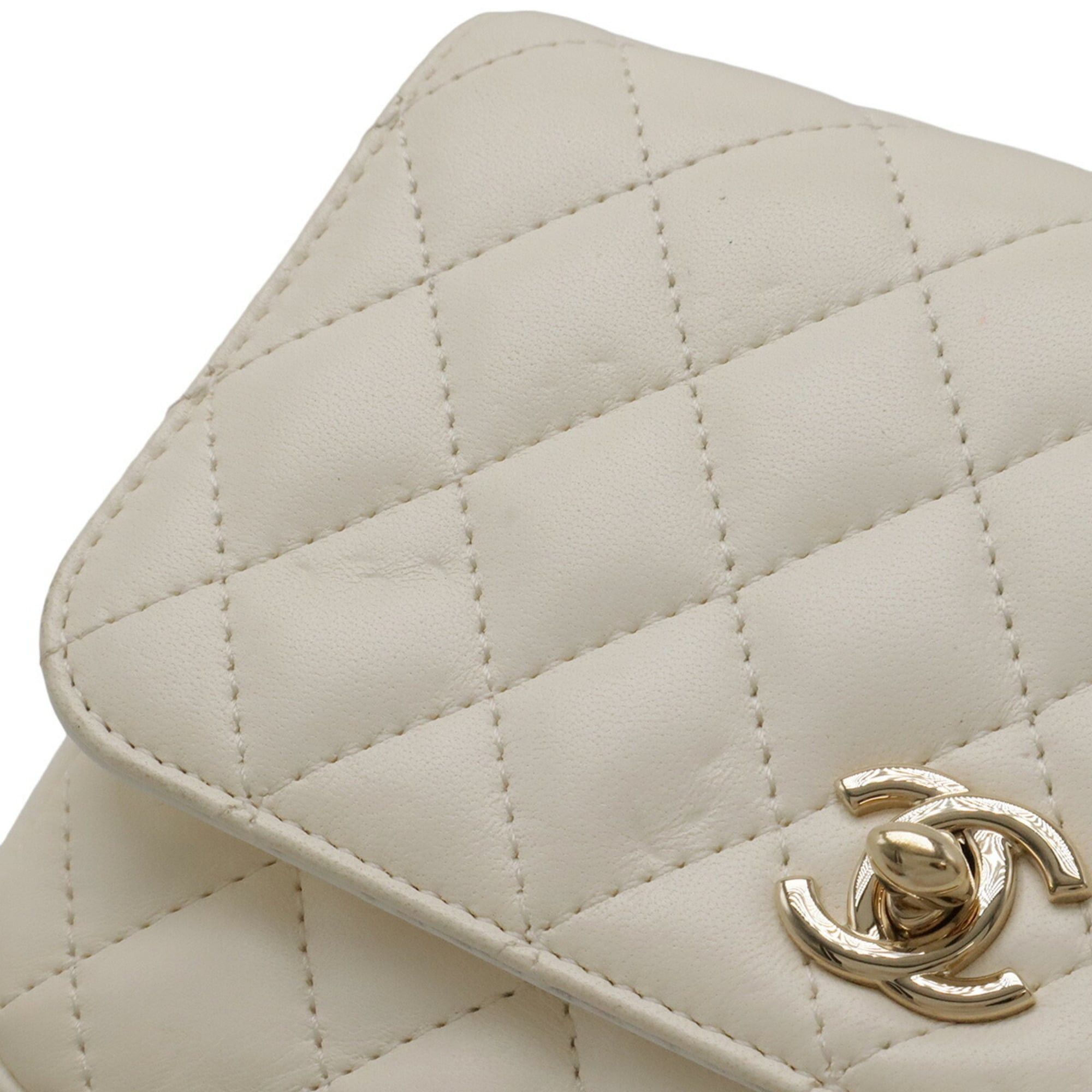 Chanel CHANEL Matelassé Side Pack Chain Shoulder Twin Bag Pouch Leather Ivory Black AS0545 Size ONE SIZE - 5 Thumbnail