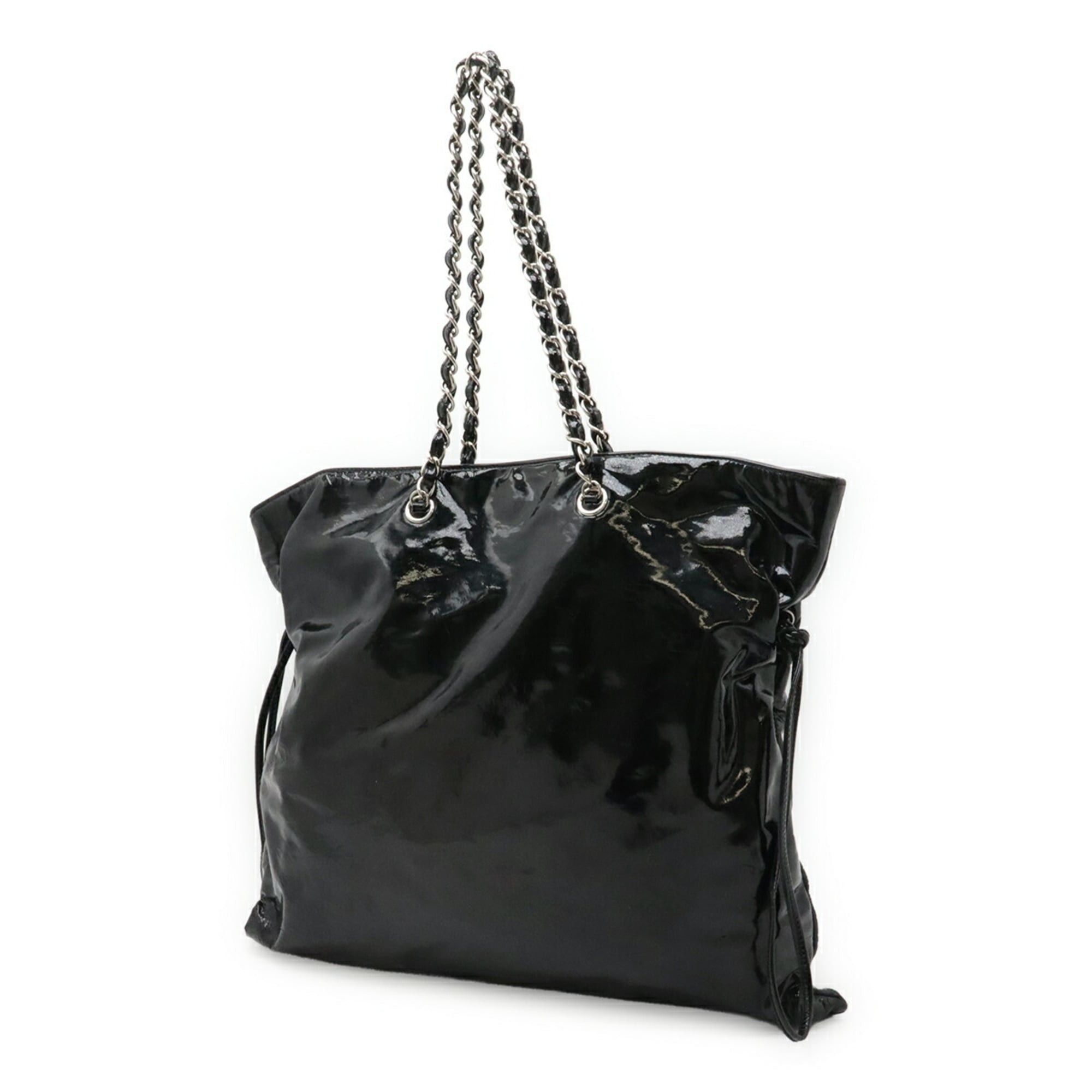 Chanel CHANEL Coco Mark Bonbon Tote Bag Chain Shoulder Enamel Leather Black Size ONE SIZE - 3 Thumbnail