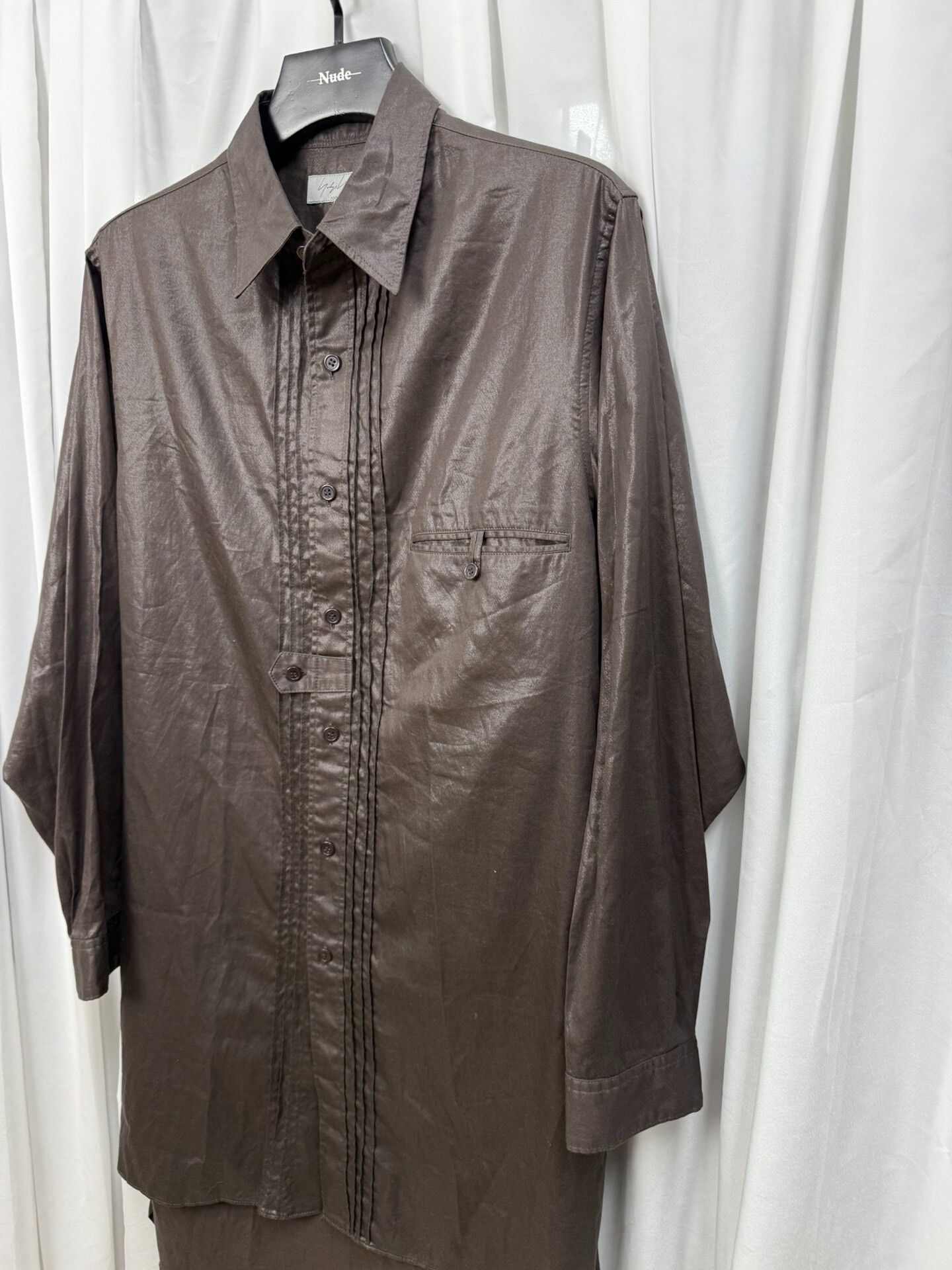 Yohji Yamamoto Yohji Yamamoto Pour Homme Coated Waxed Crinkled Shirt Size US M / EU 48-50 / 2 - 2 Thumbnail