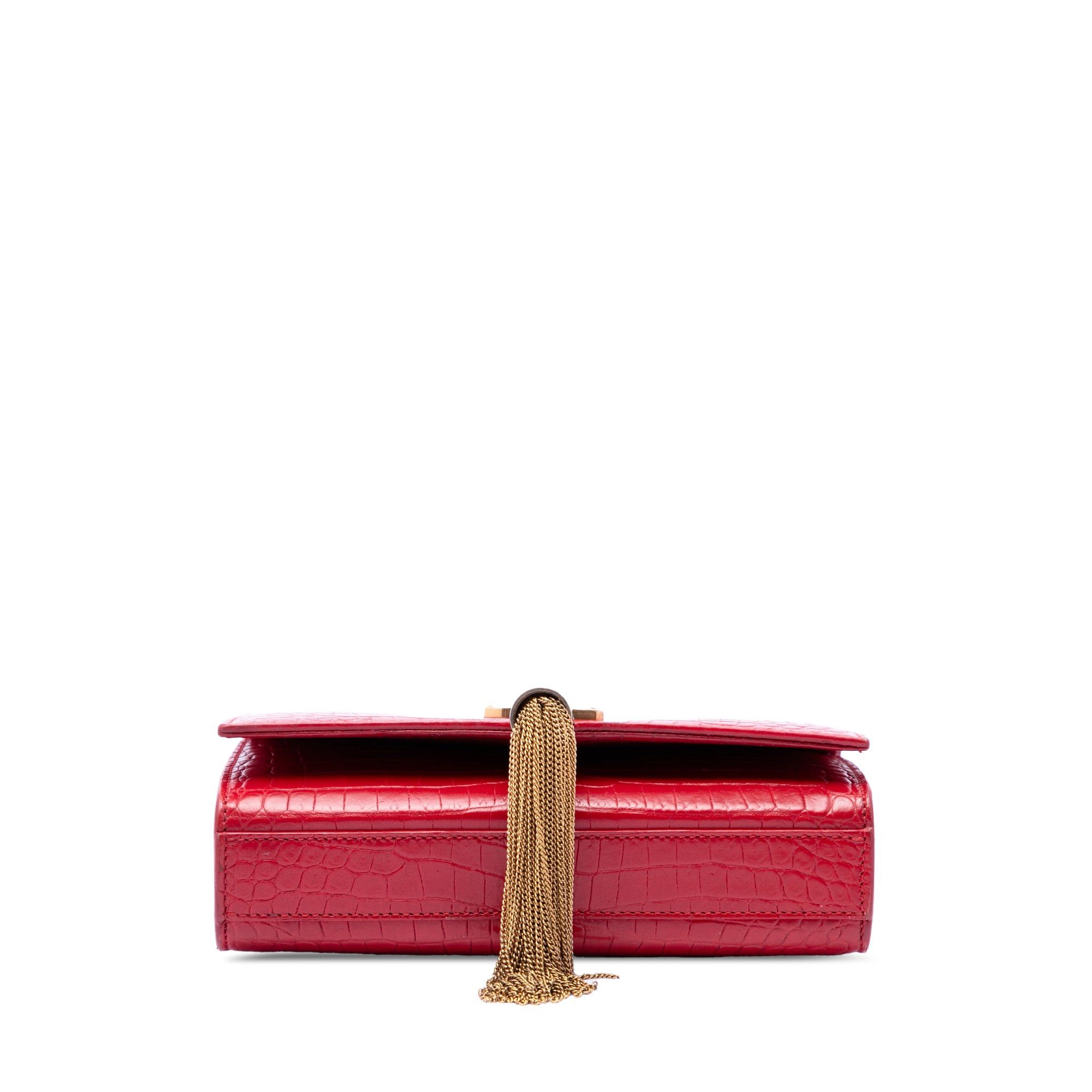 Saint Laurent Paris Small Croc Embossed Leather Kate Tassel Crossbody Size ONE SIZE - 3 Thumbnail
