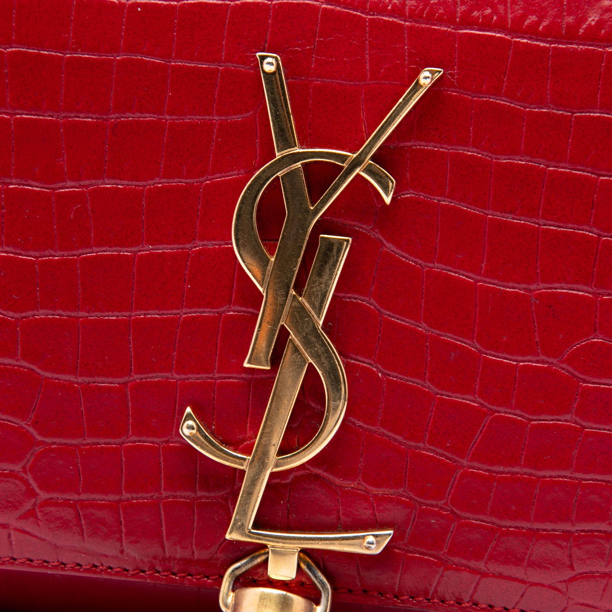 Saint Laurent Paris Small Croc Embossed Leather Kate Tassel Crossbody Size ONE SIZE - 6 Thumbnail
