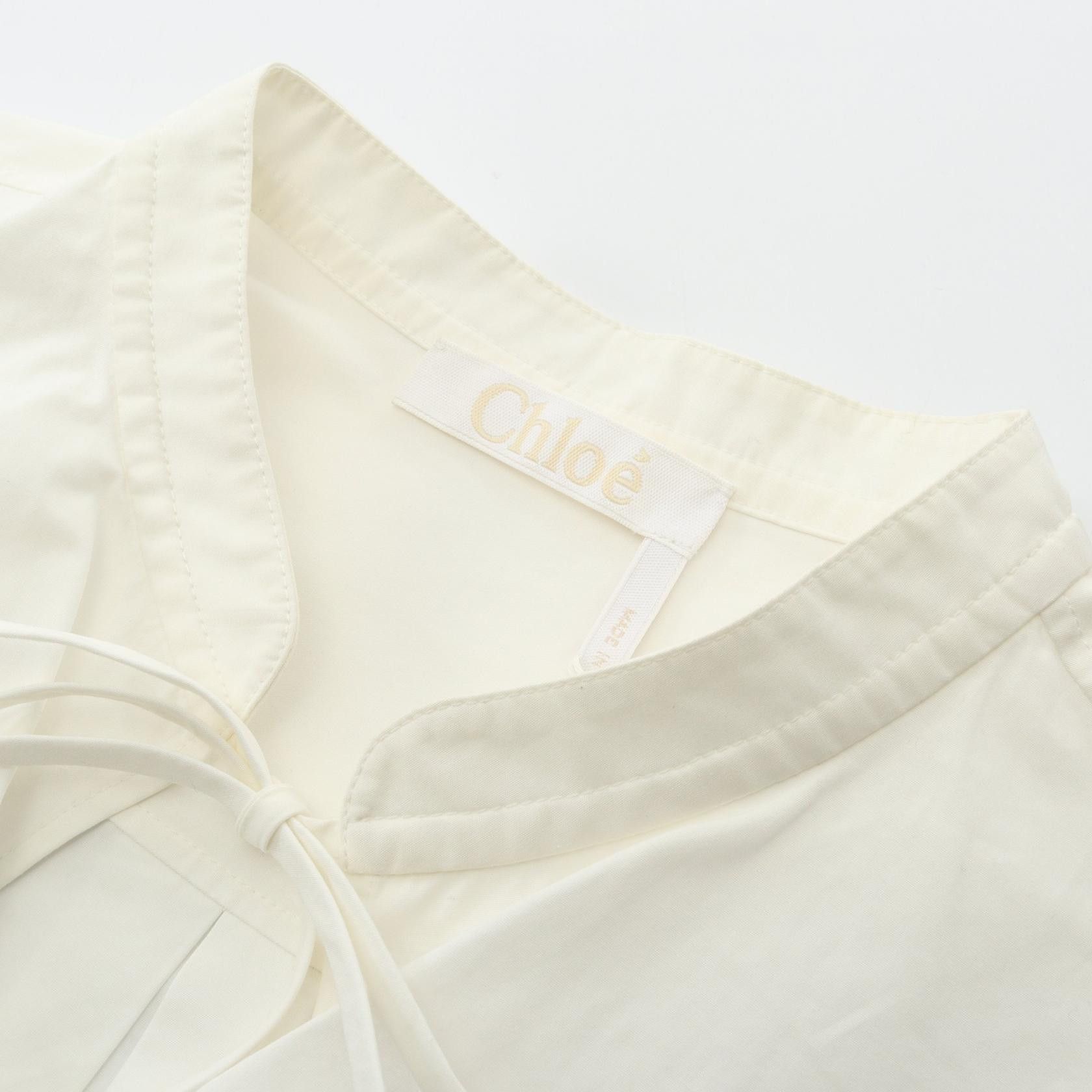 Chloe Chloe Chloe Tie Neck Organic Cotton Poplin Blouse Textile Tops CHC24SHT1814124U38 DUTY FREE for USA Size ONE SIZE - 6 Thumbnail