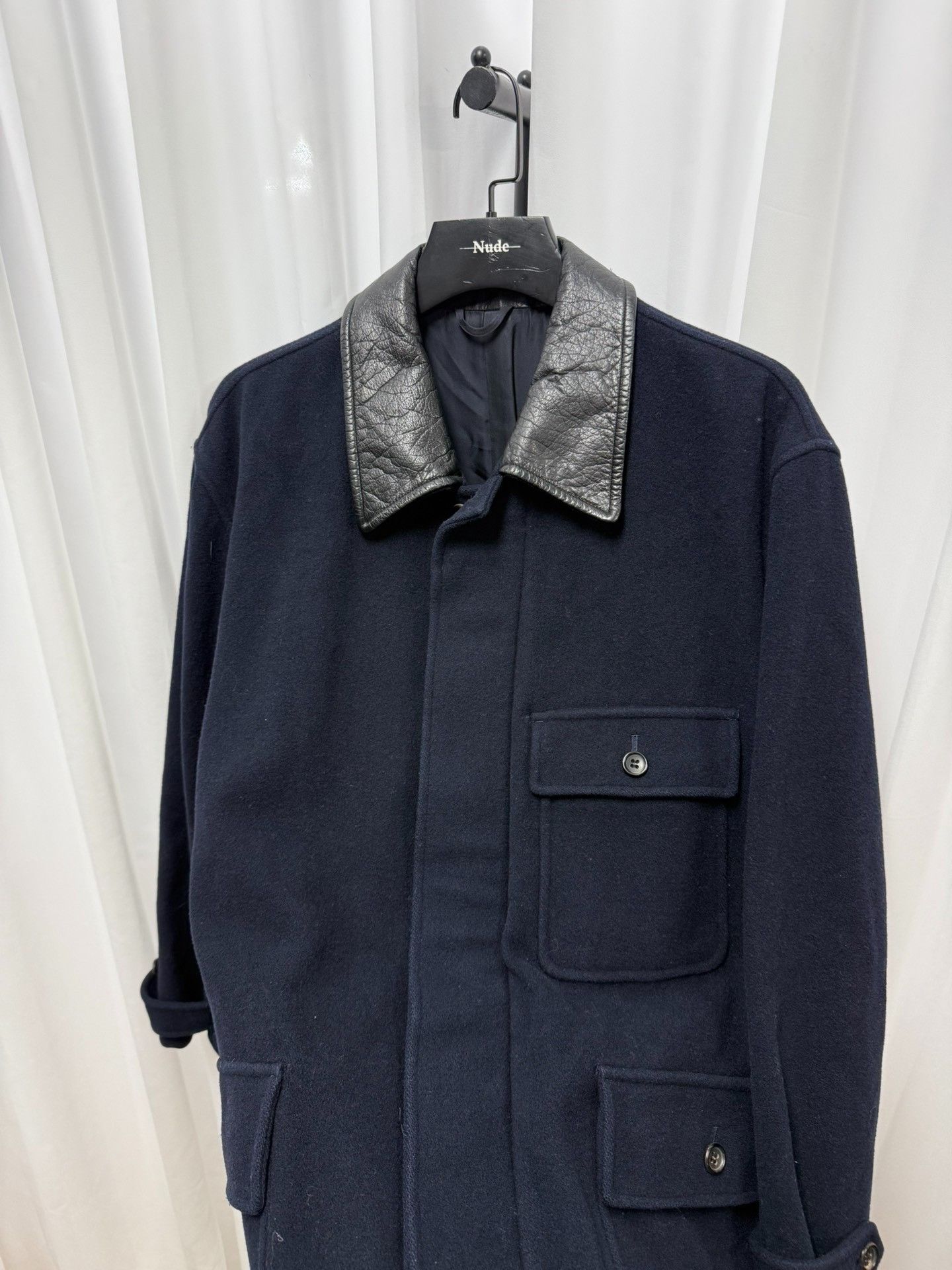 Comme des Garcons Comme des Garçons Homme 1991AW Leather Collar Wool Coat Size US M / EU 48-50 / 2 - 5 Thumbnail