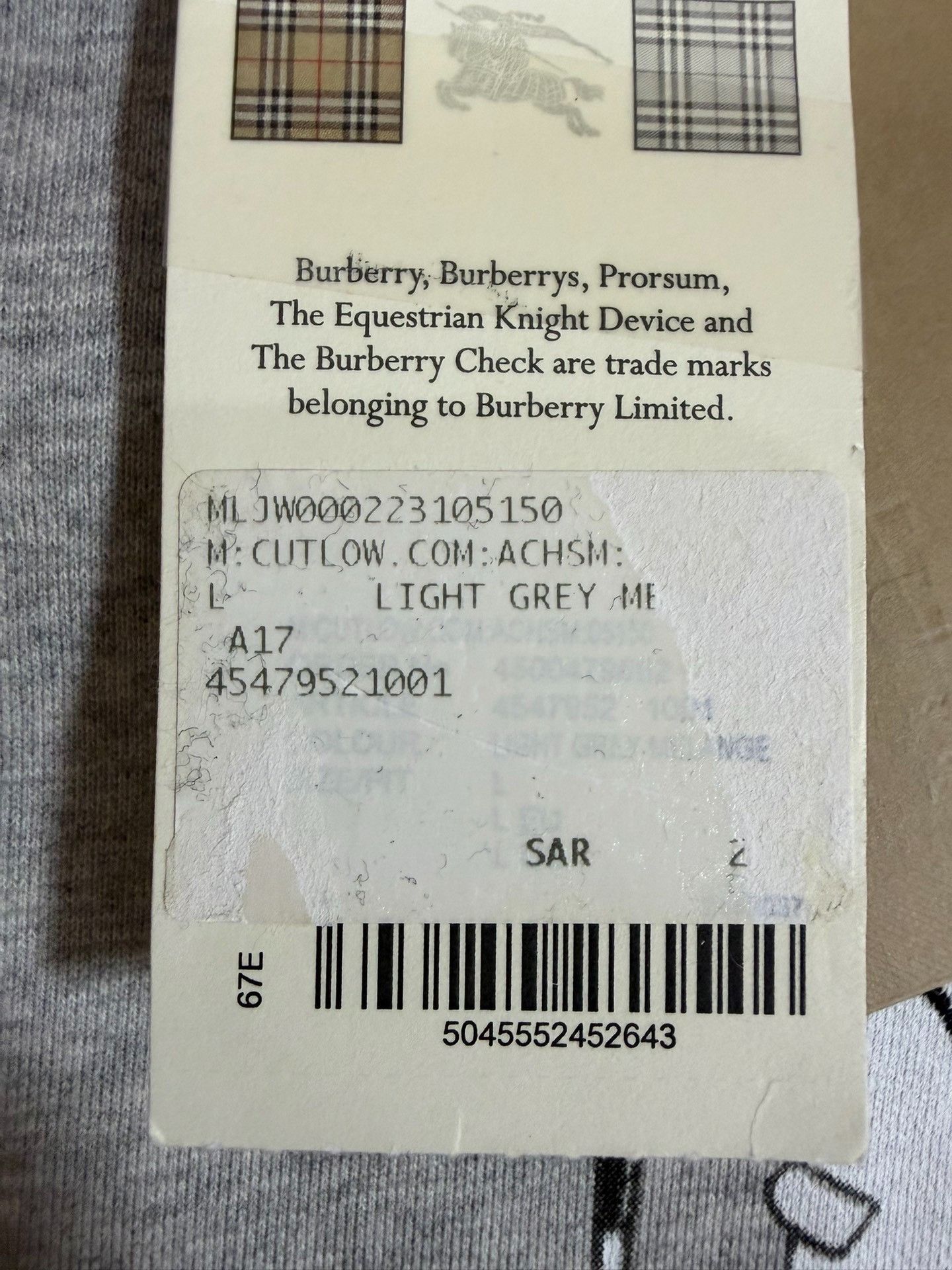 Burberry Burberry Cotton Printed Gray Hoodie l Men Size US L / EU 52-54 / 3 - 4 Thumbnail