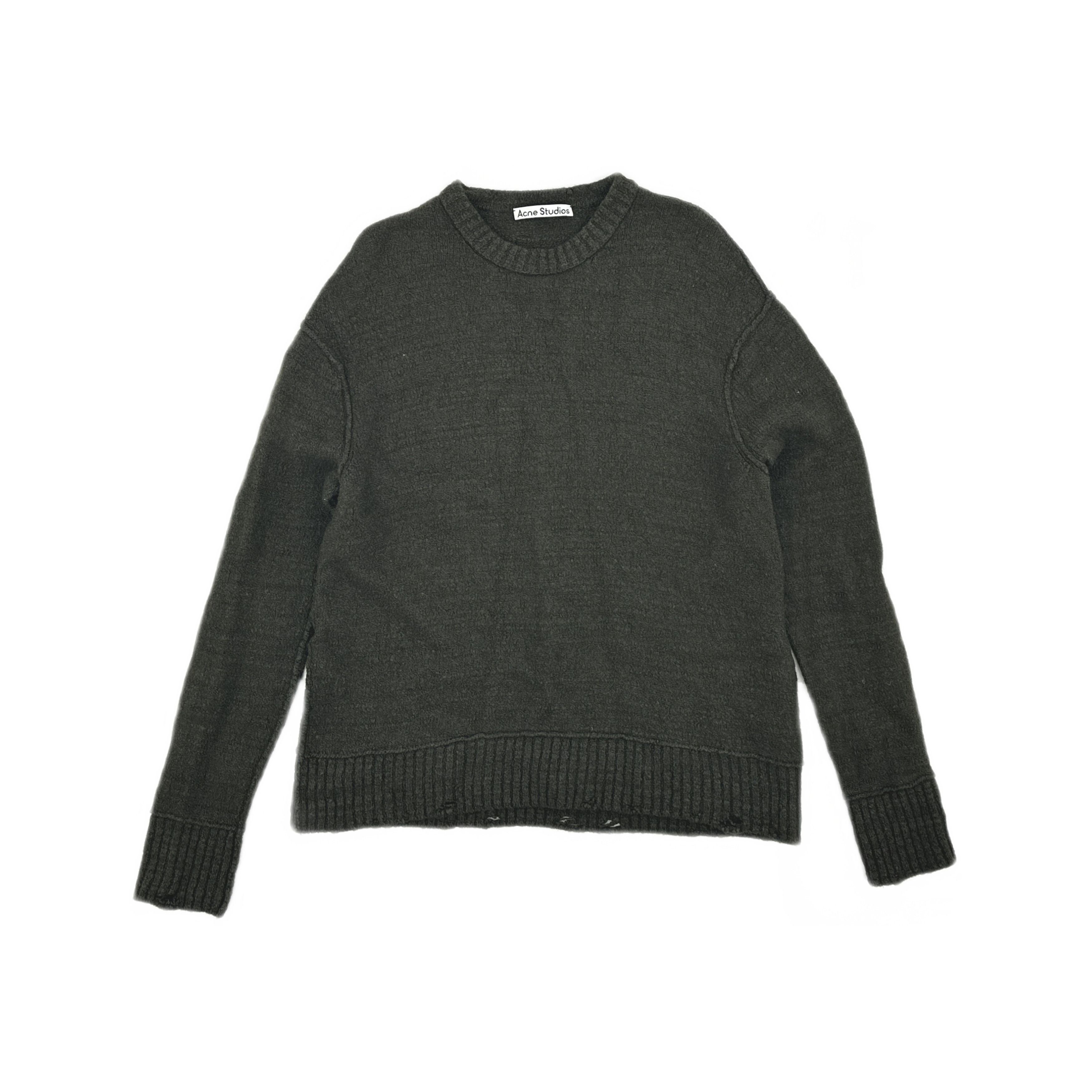 Acne Studios Acne Studios Distressed Khaki Green Wool Sweater Size M Size US M / EU 48-50 / 2 - 2 Thumbnail