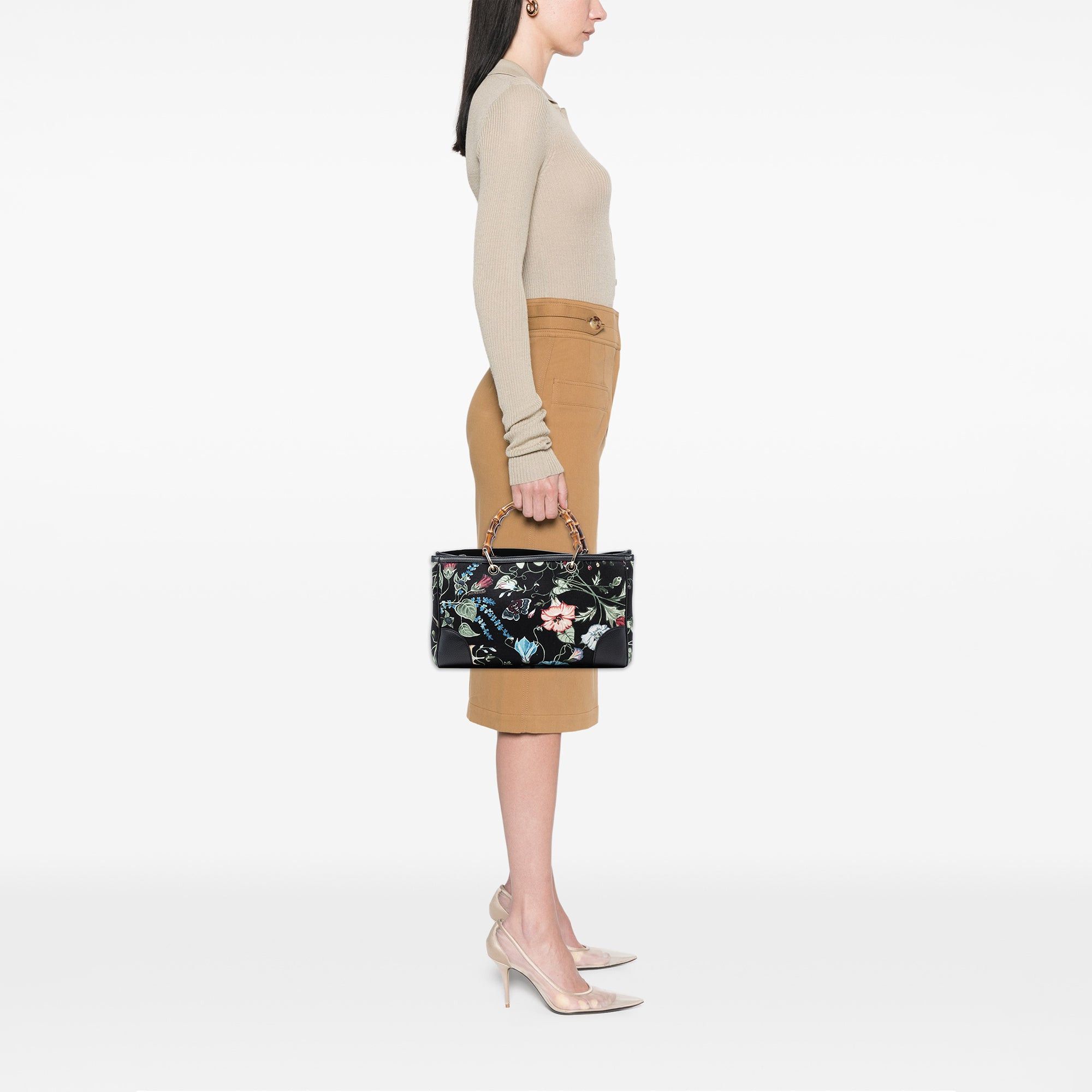 Gucci Medium Canvas Flora Knight Bamboo Shopper Satchel Size ONE SIZE - 7 Thumbnail