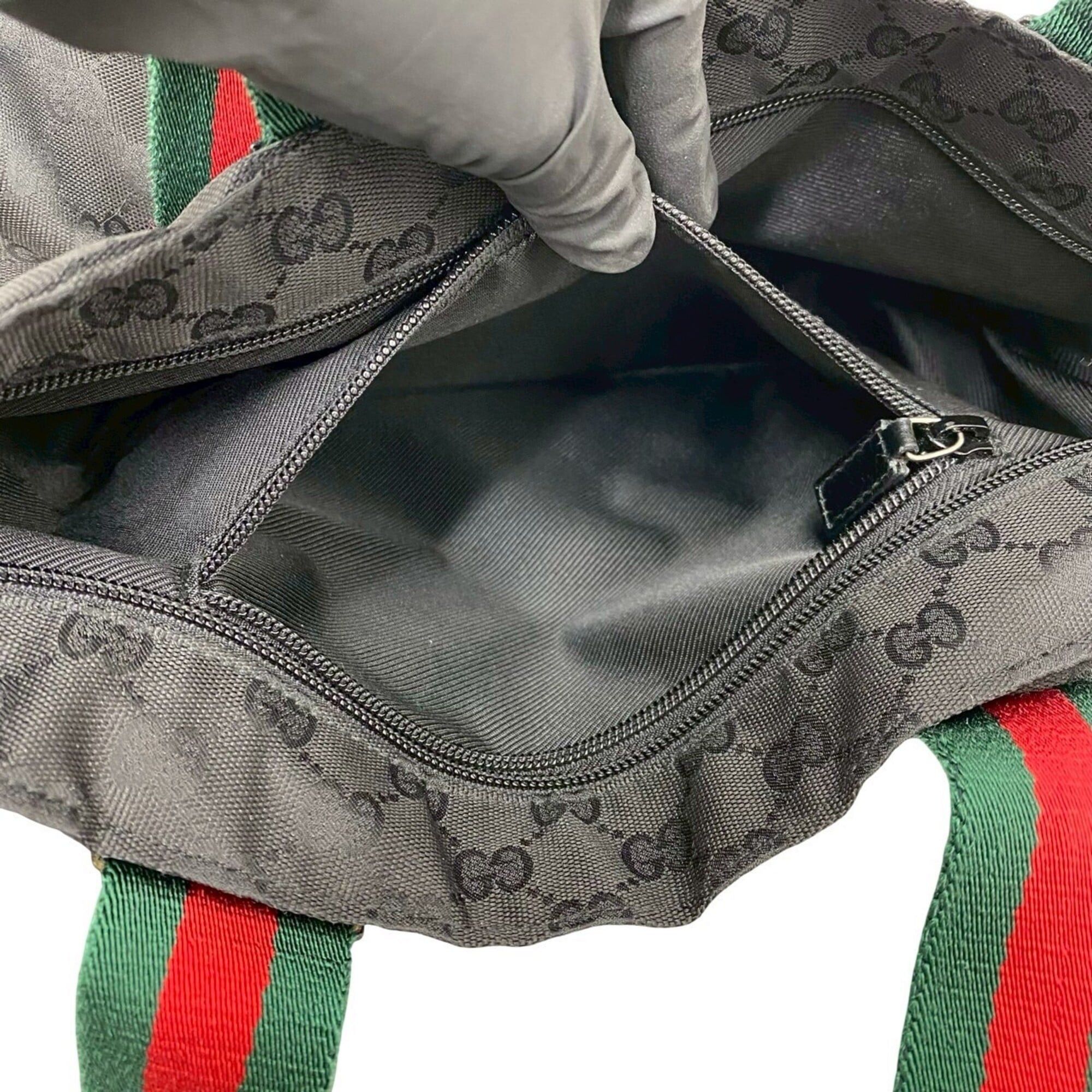 Gucci GUCCI Sherry Line GG Canvas Nylon Leather Genuine Tote Bag Handbag Black Red Green 68548 Size ONE SIZE - 10 Thumbnail