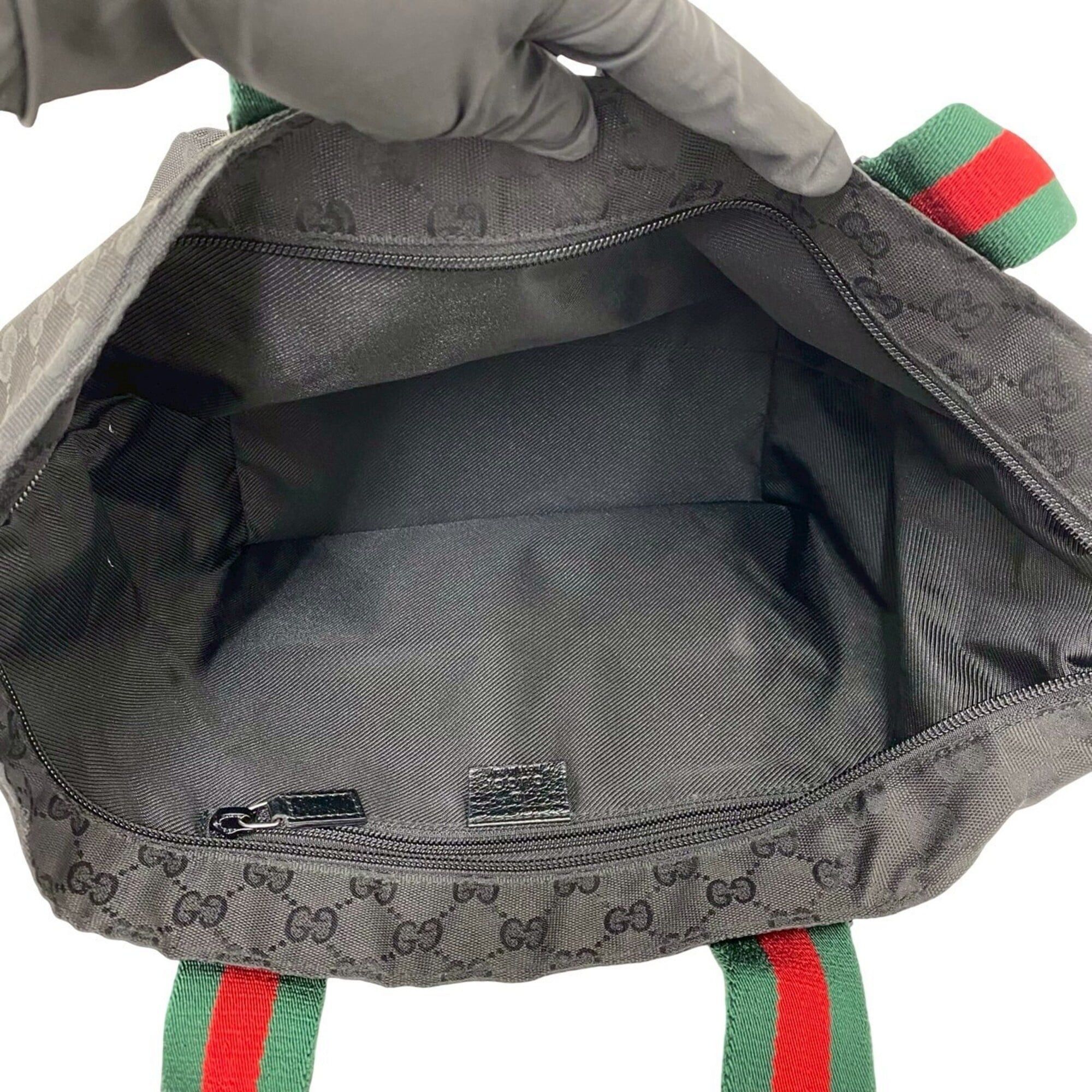 Gucci GUCCI Sherry Line GG Canvas Nylon Leather Genuine Tote Bag Handbag Black Red Green 68548 Size ONE SIZE - 9 Thumbnail