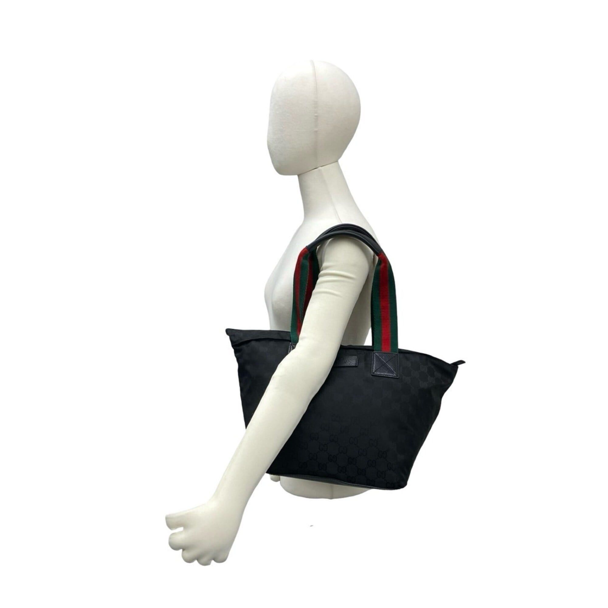 Gucci GUCCI Sherry Line GG Canvas Nylon Leather Genuine Tote Bag Handbag Black Red Green 68548 Size ONE SIZE - 2 Thumbnail