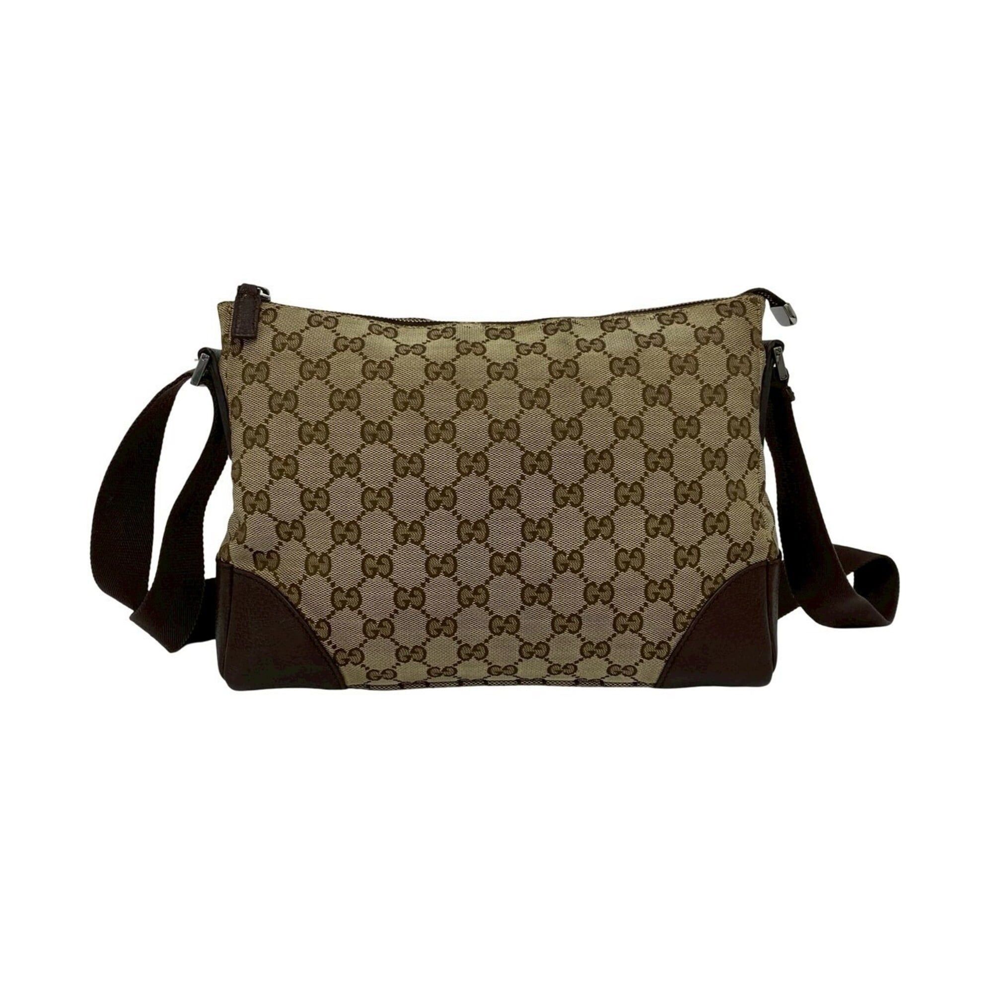 Gucci GUCCI GG Canvas Leather Genuine Shoulder Bag Pouch Sacoche Crossbody Brown 57887 Size ONE SIZE - 3 Thumbnail