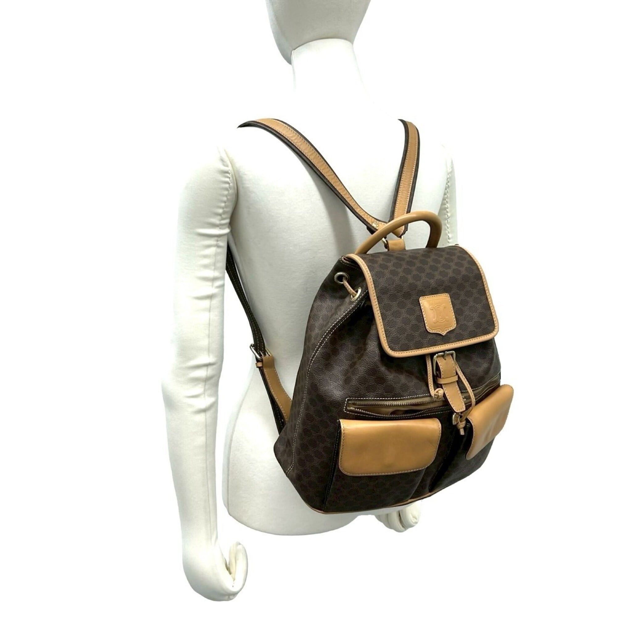 Celine CELINE Vintage Macadam Blazon Triomphe Pattern Leather Backpack Daypack Brown 69309 Size ONE SIZE - 2 Thumbnail