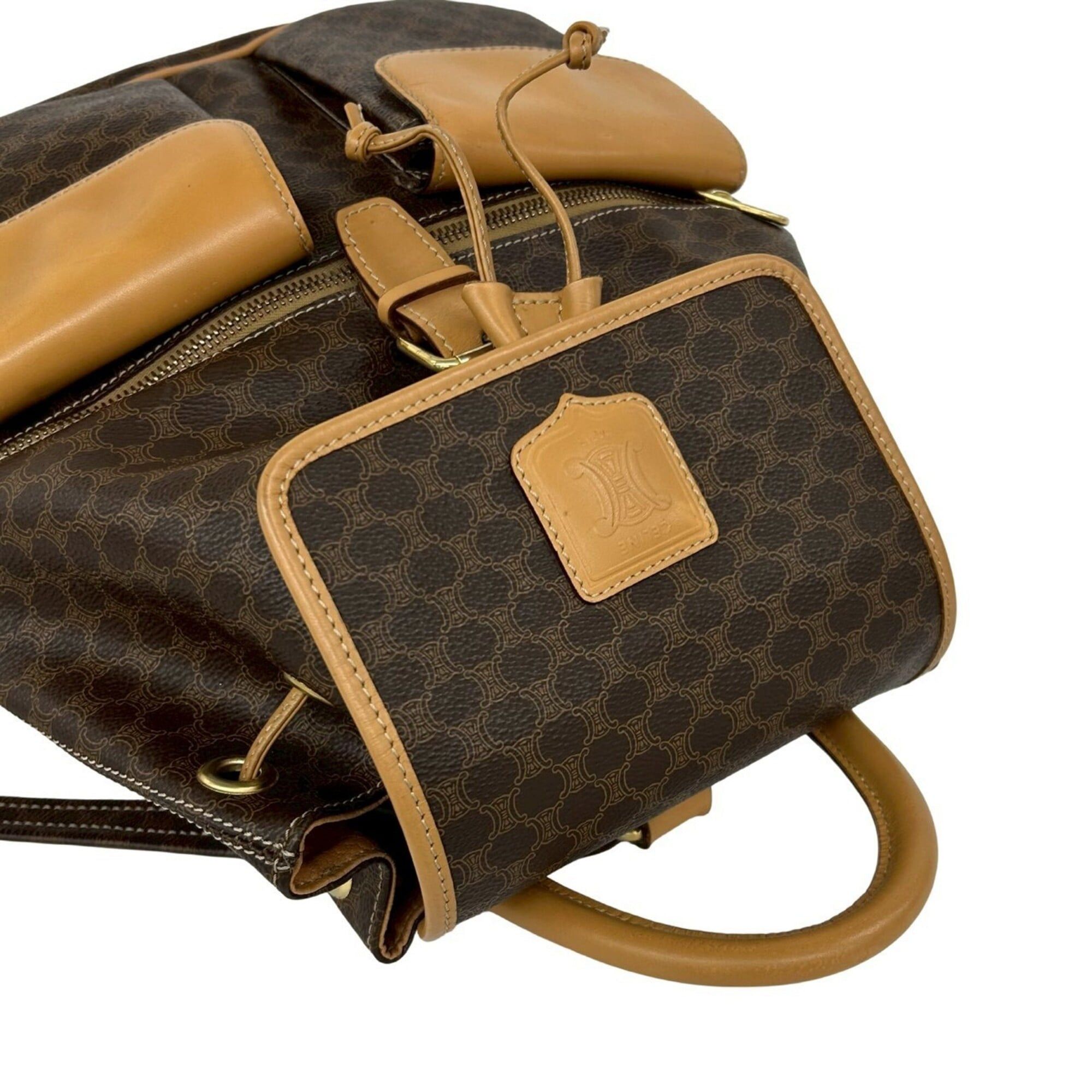 Celine CELINE Vintage Macadam Blazon Triomphe Pattern Leather Backpack Daypack Brown 69309 Size ONE SIZE - 4 Thumbnail