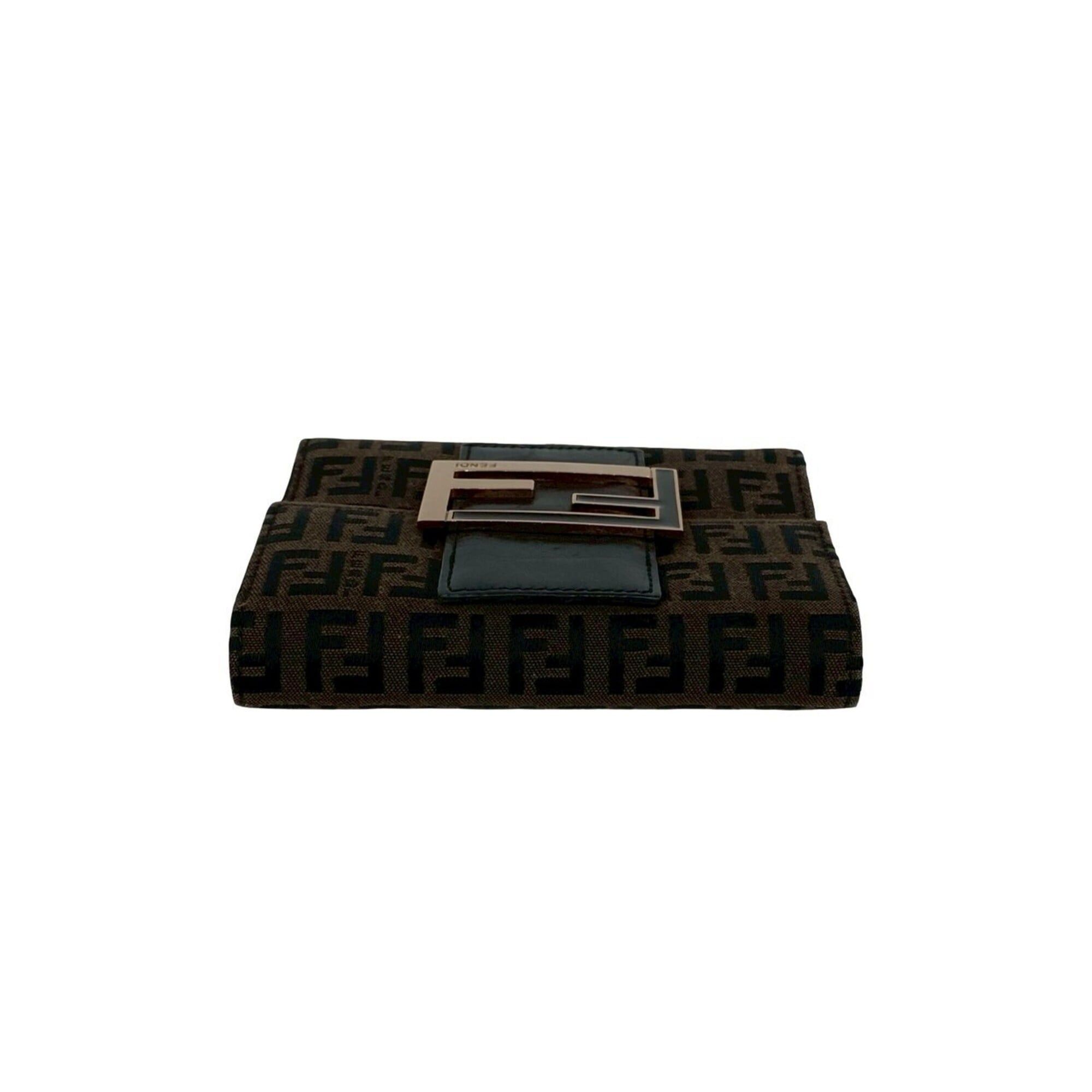 Fendi FENDI Zucchino FF pattern logo hardware canvas leather genuine trifold wallet mini brown black 20681 Size ONE SIZE - 3 Thumbnail