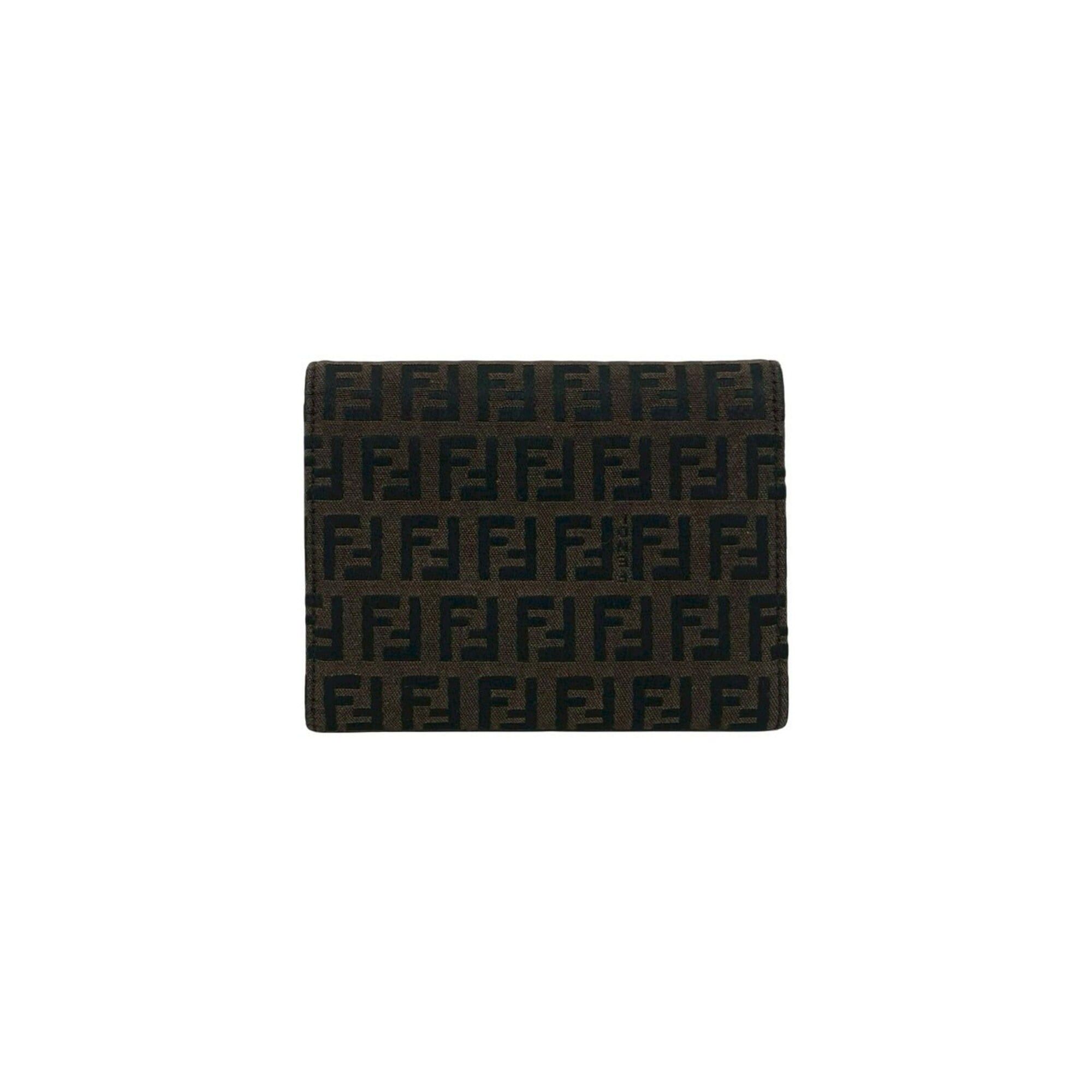 Fendi FENDI Zucchino FF pattern logo hardware canvas leather genuine trifold wallet mini brown black 20681 Size ONE SIZE - 2 Thumbnail