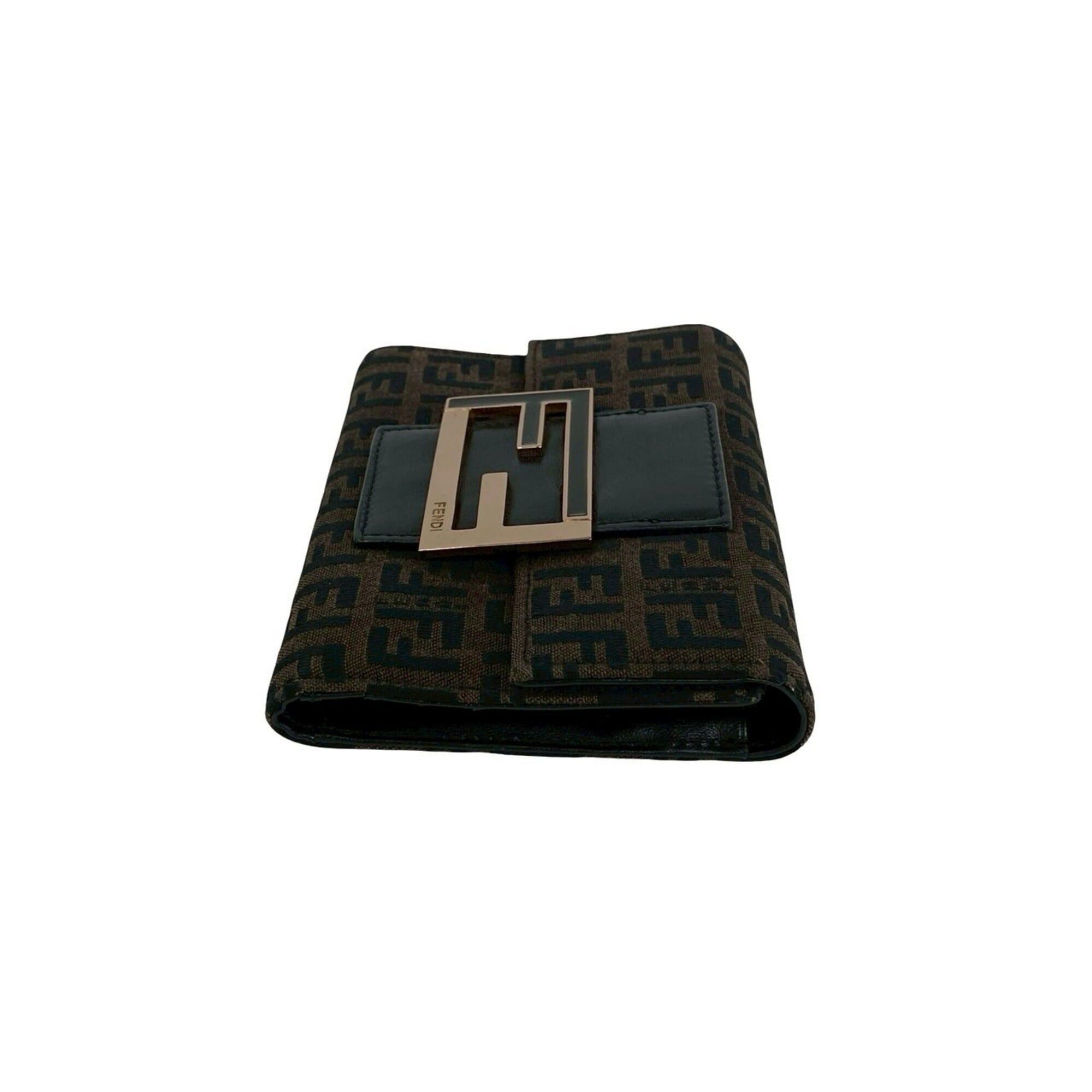 Fendi FENDI Zucchino FF pattern logo hardware canvas leather genuine trifold wallet mini brown black 20681 Size ONE SIZE - 5 Thumbnail